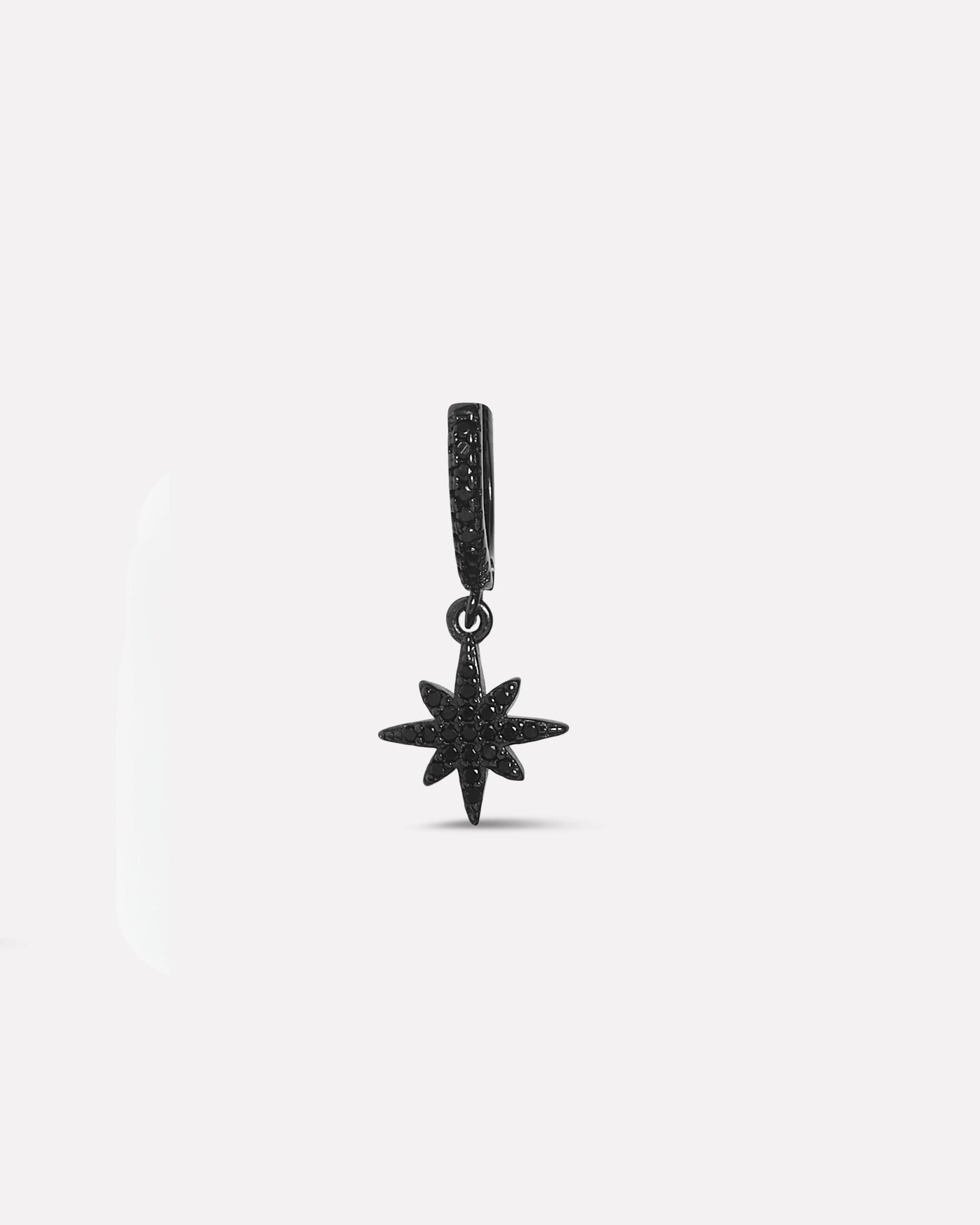 Celestial Black Zirconia Star Hoop Men's Earrings - Image 3