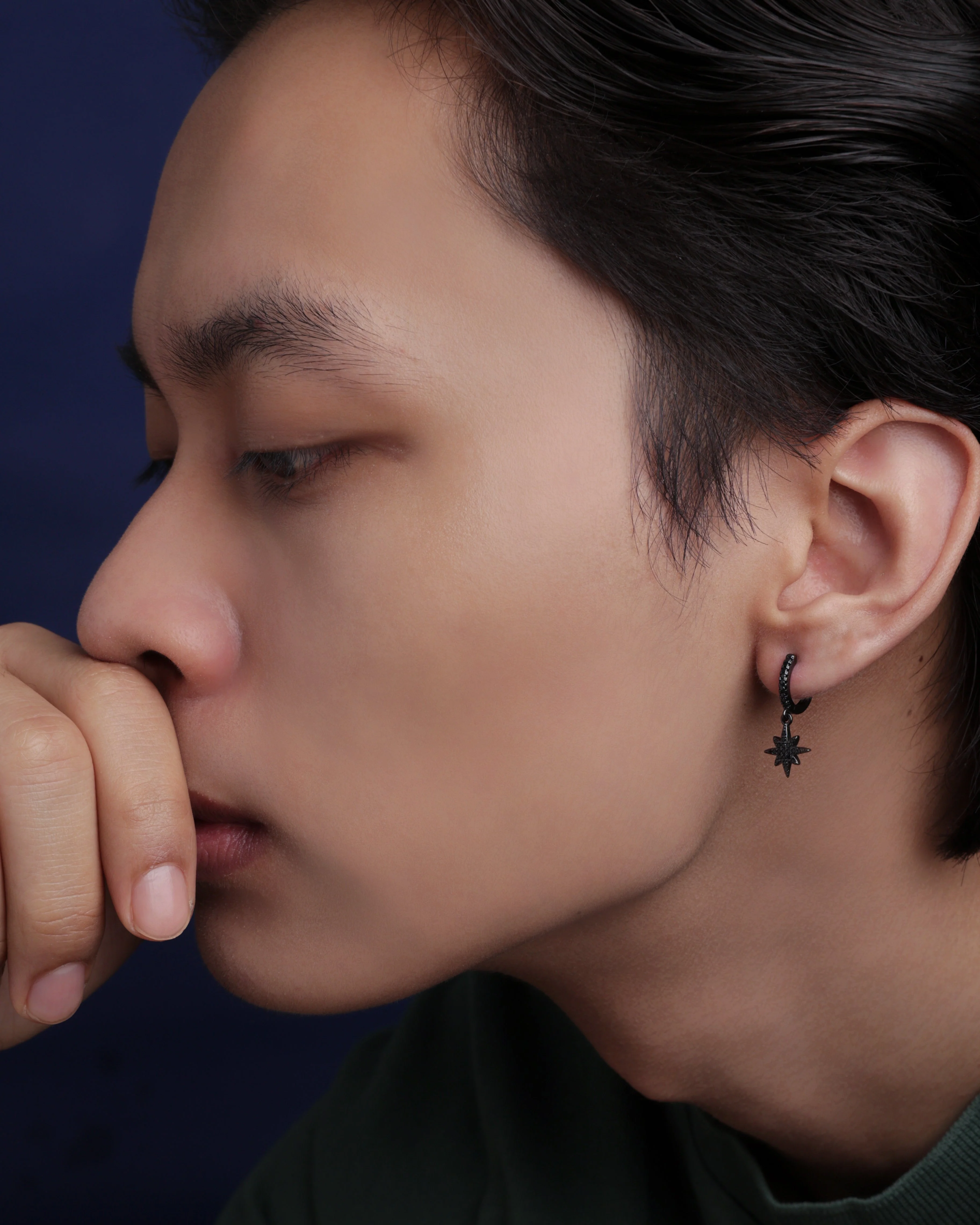 Celestial Black Zirconia Star Hoop Men's Earrings - Image 4