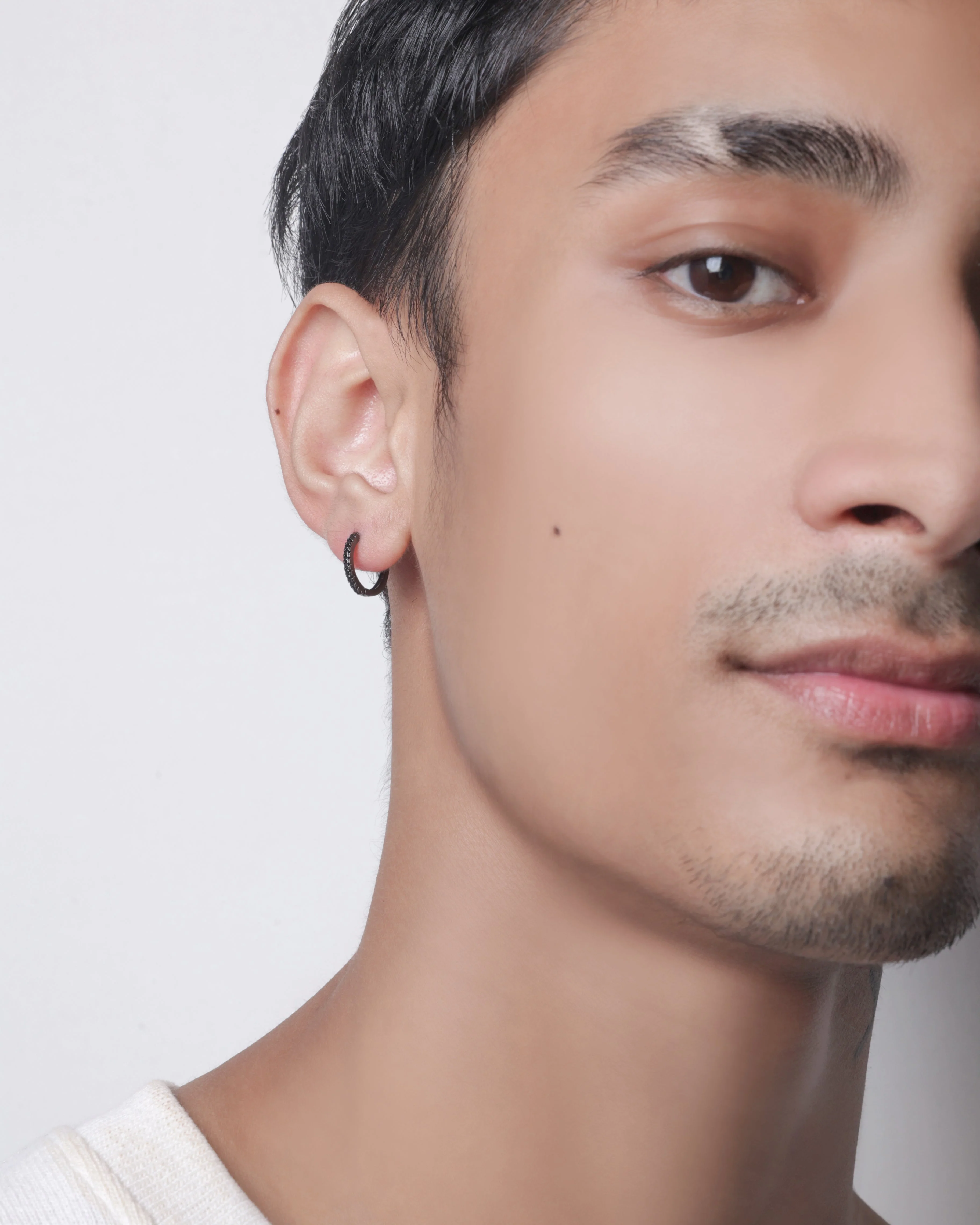 Statement Black Zircons Edition Hop Earrings For Men's - Image 4