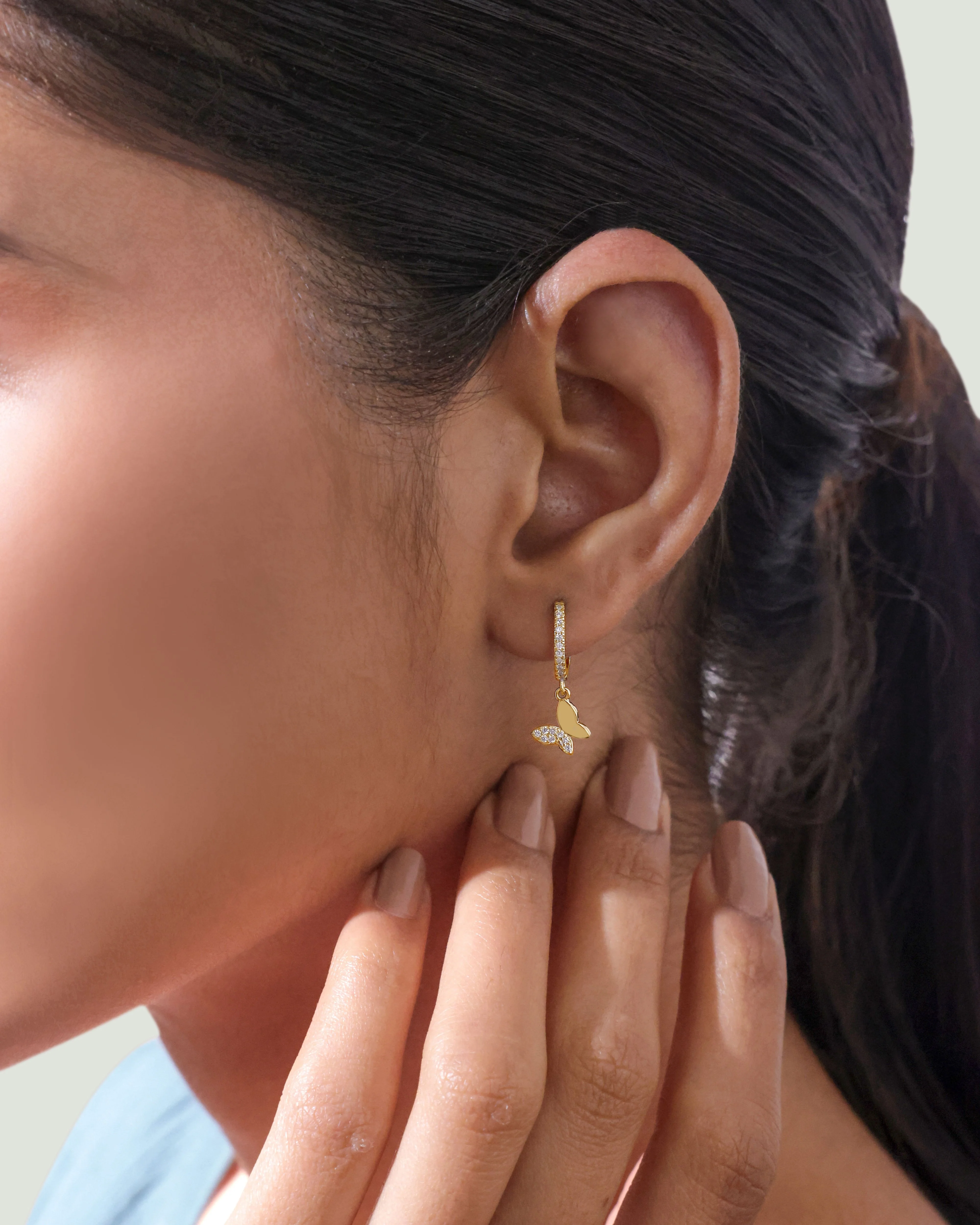 Slant' Butterfly Charm Hoop Earrings - Image 3