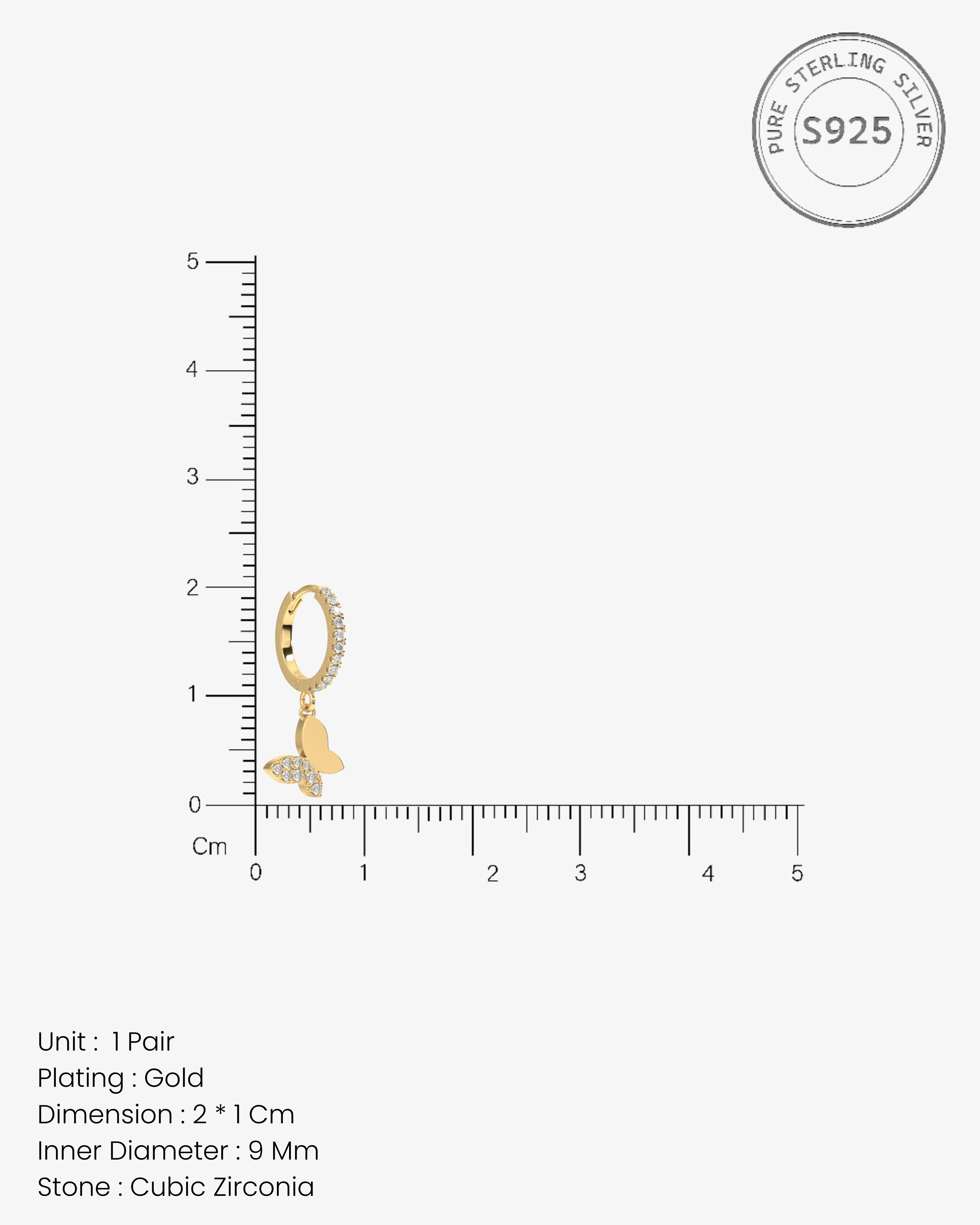 Slant' Butterfly Charm Hoop Earrings - Image 4