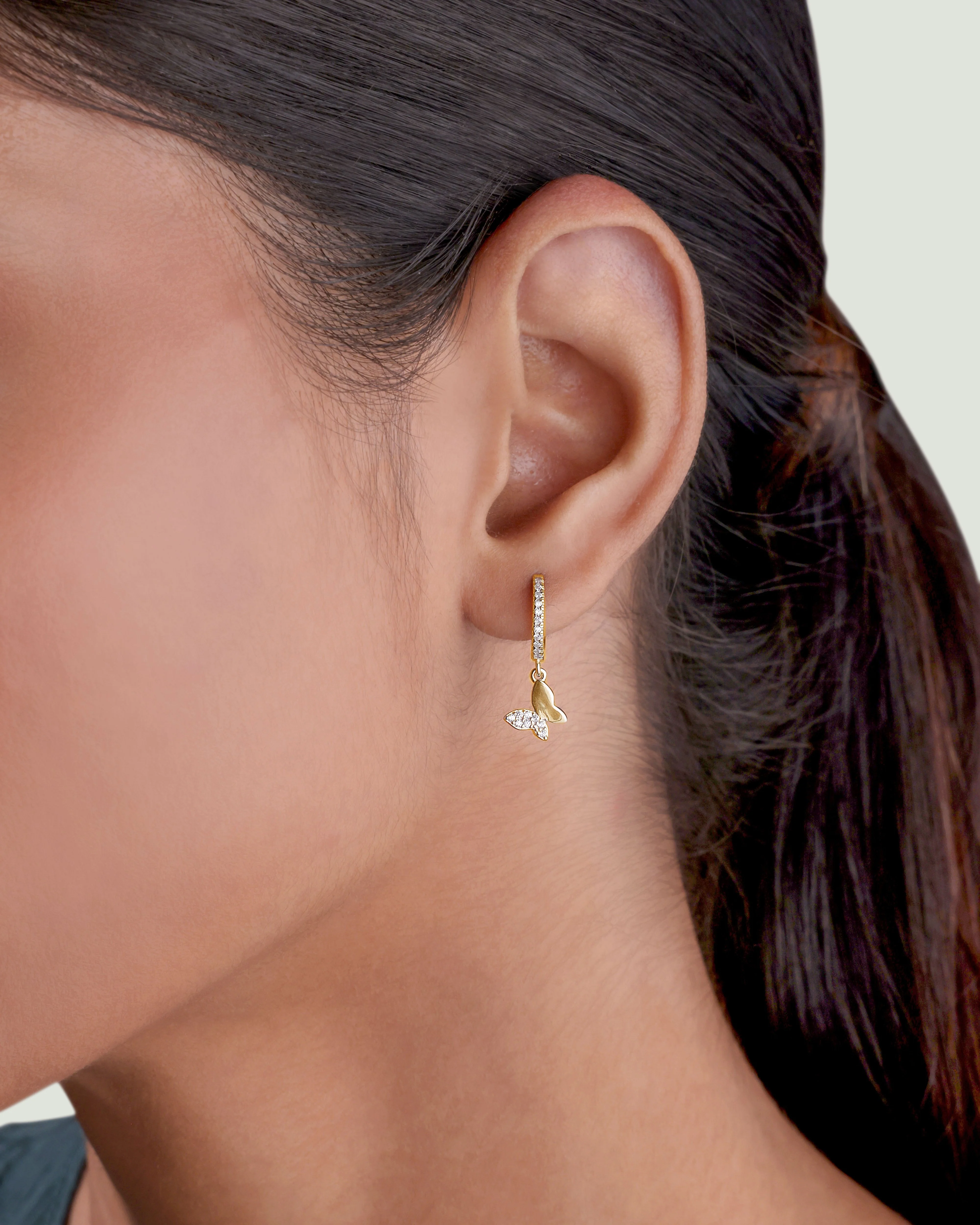 Slant' Butterfly Charm Hoop Earrings - Image 5