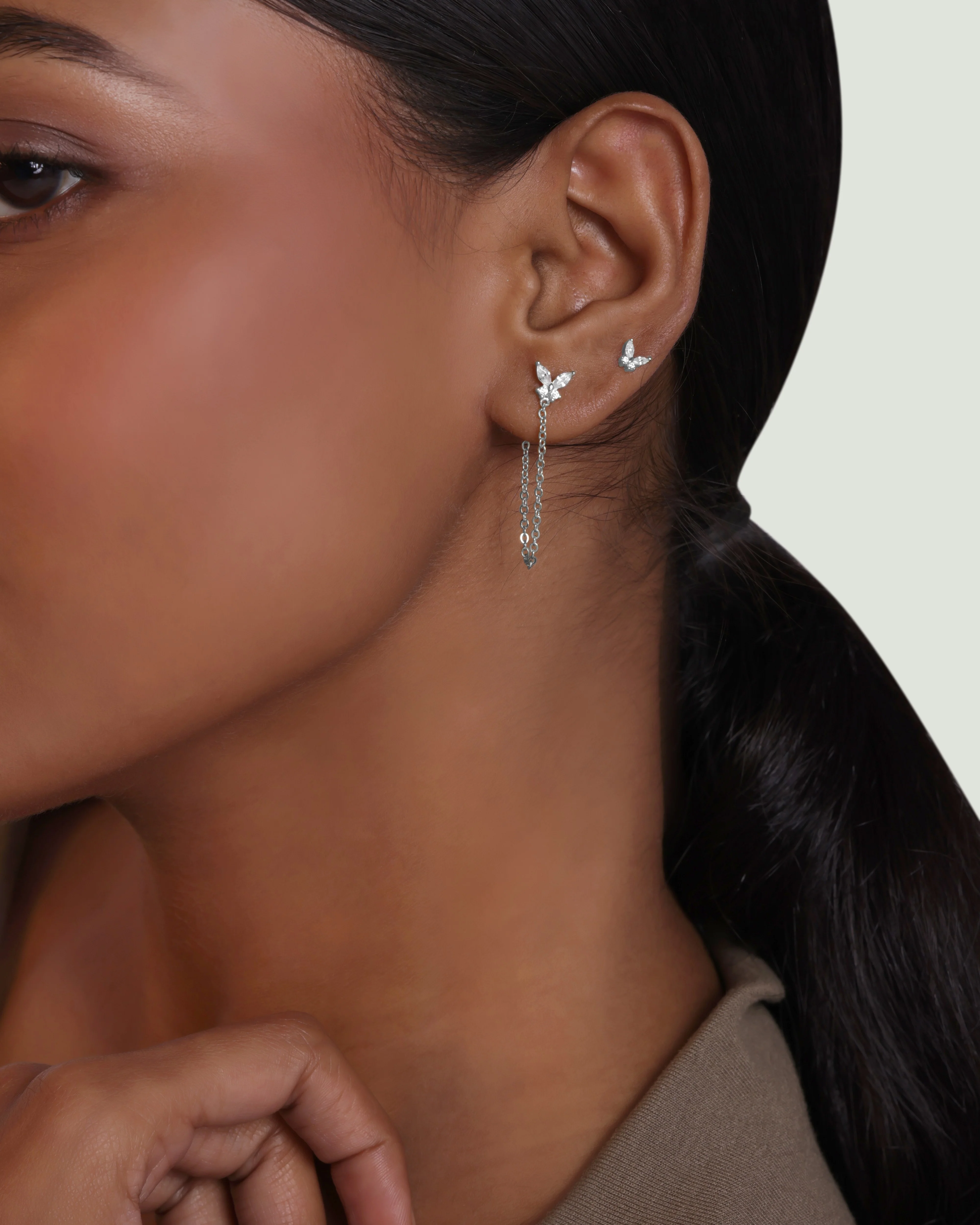 Zircon Butterfly 3 In 1 Connector Chain Earrings - Image 3