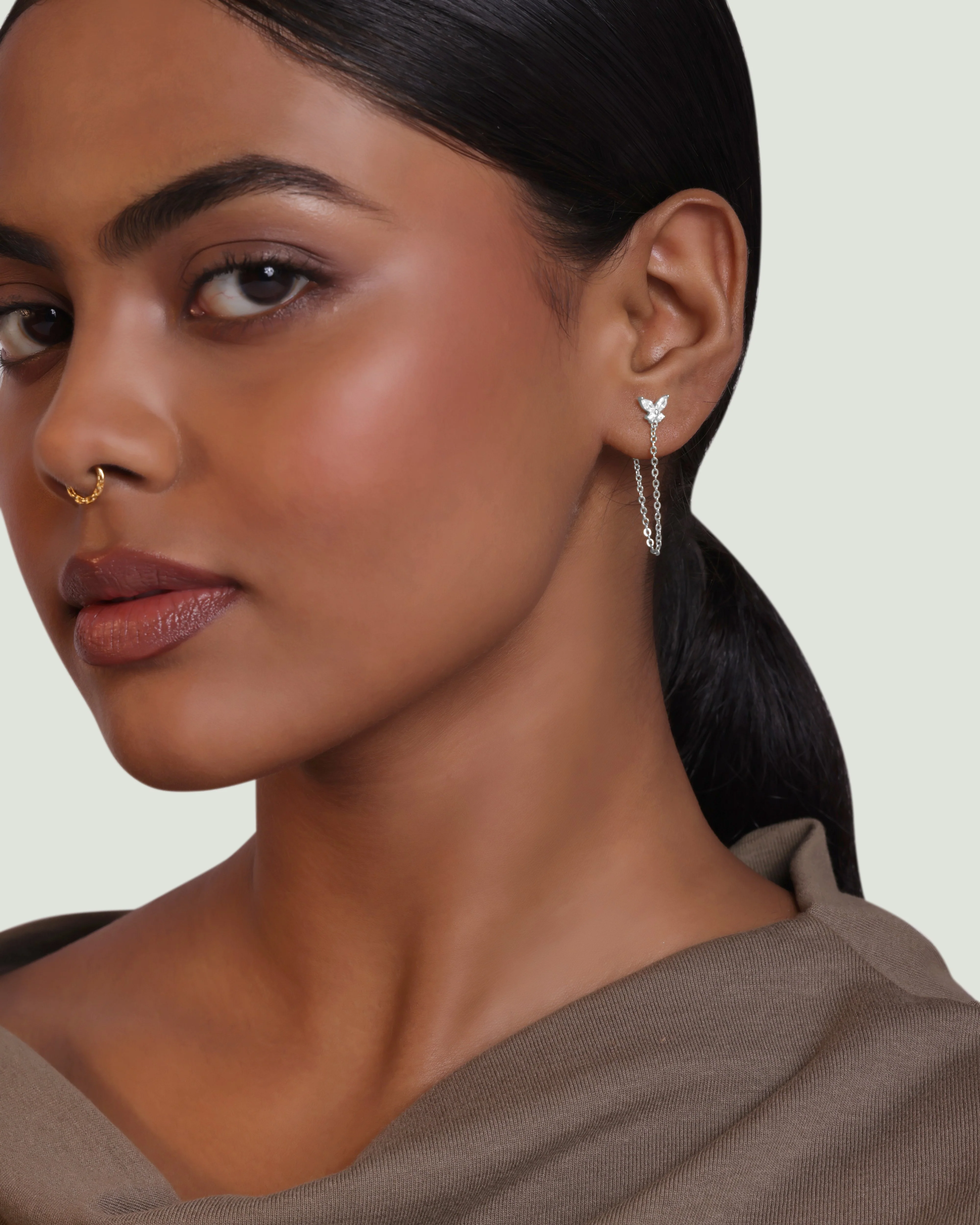 Zircon Butterfly 3 In 1 Connector Chain Earrings - Image 4