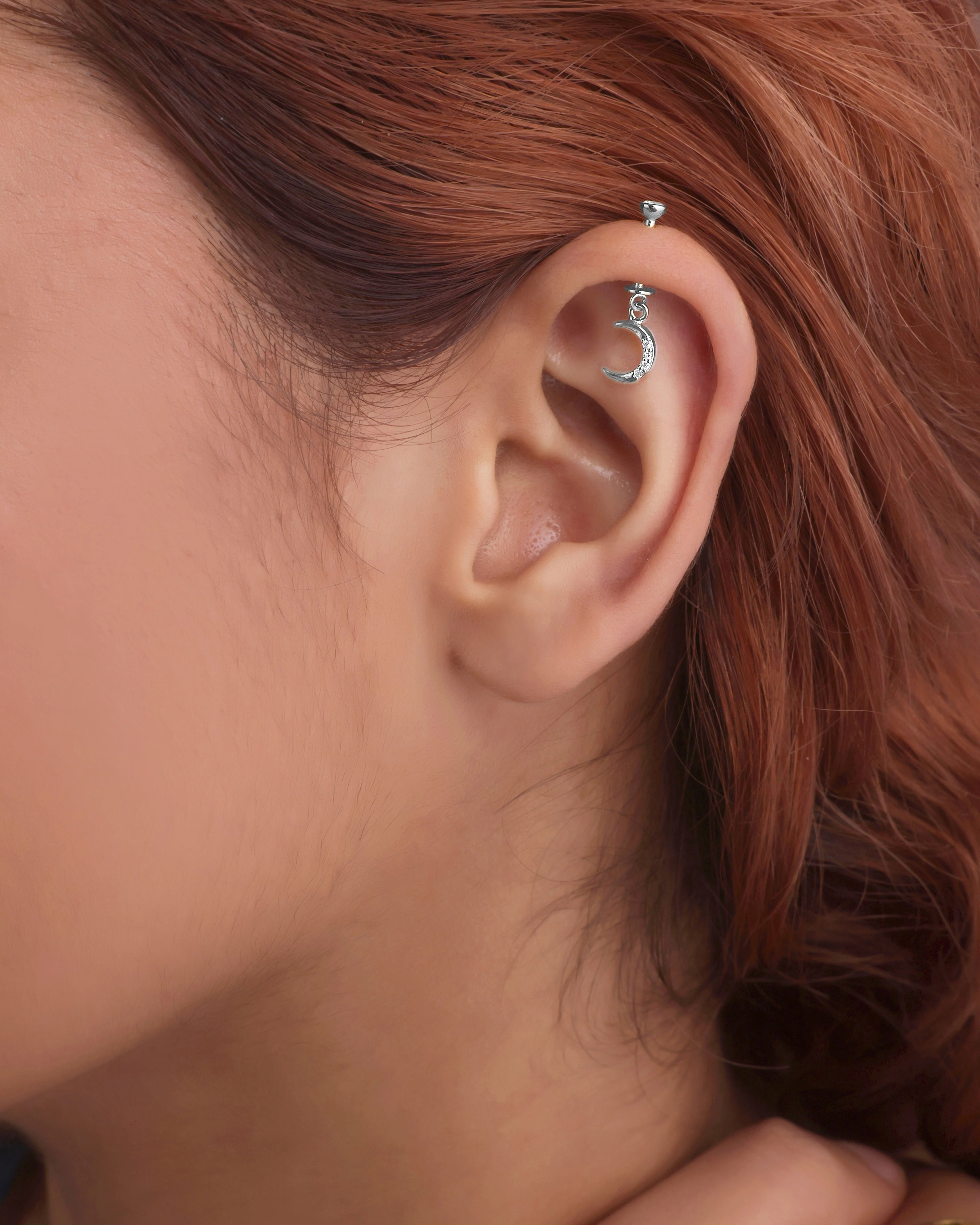 Crescent Moon With Zirconia Helix Hanging Earrings - Image 3