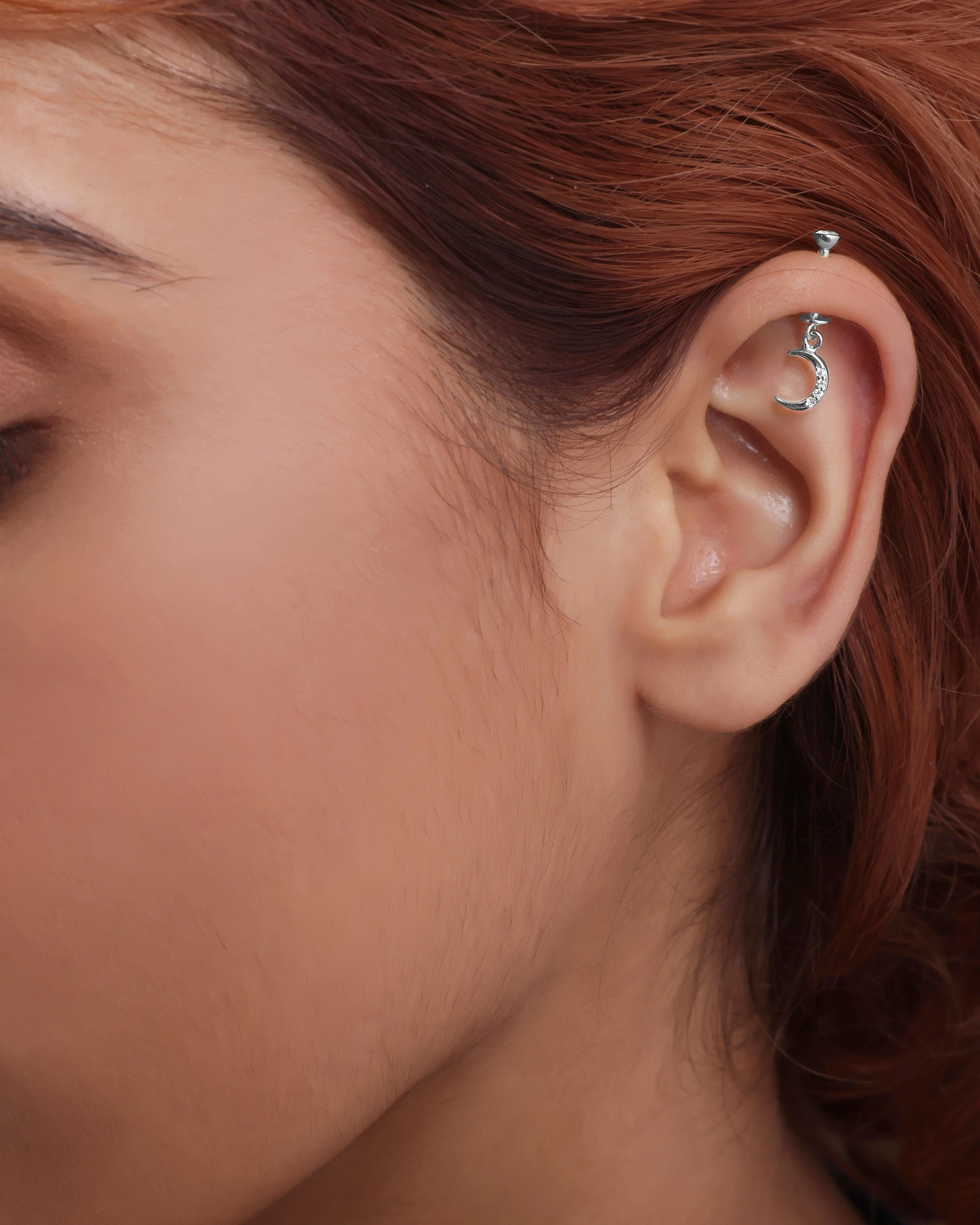 Crescent Moon With Zirconia Helix Hanging Earrings - Image 4