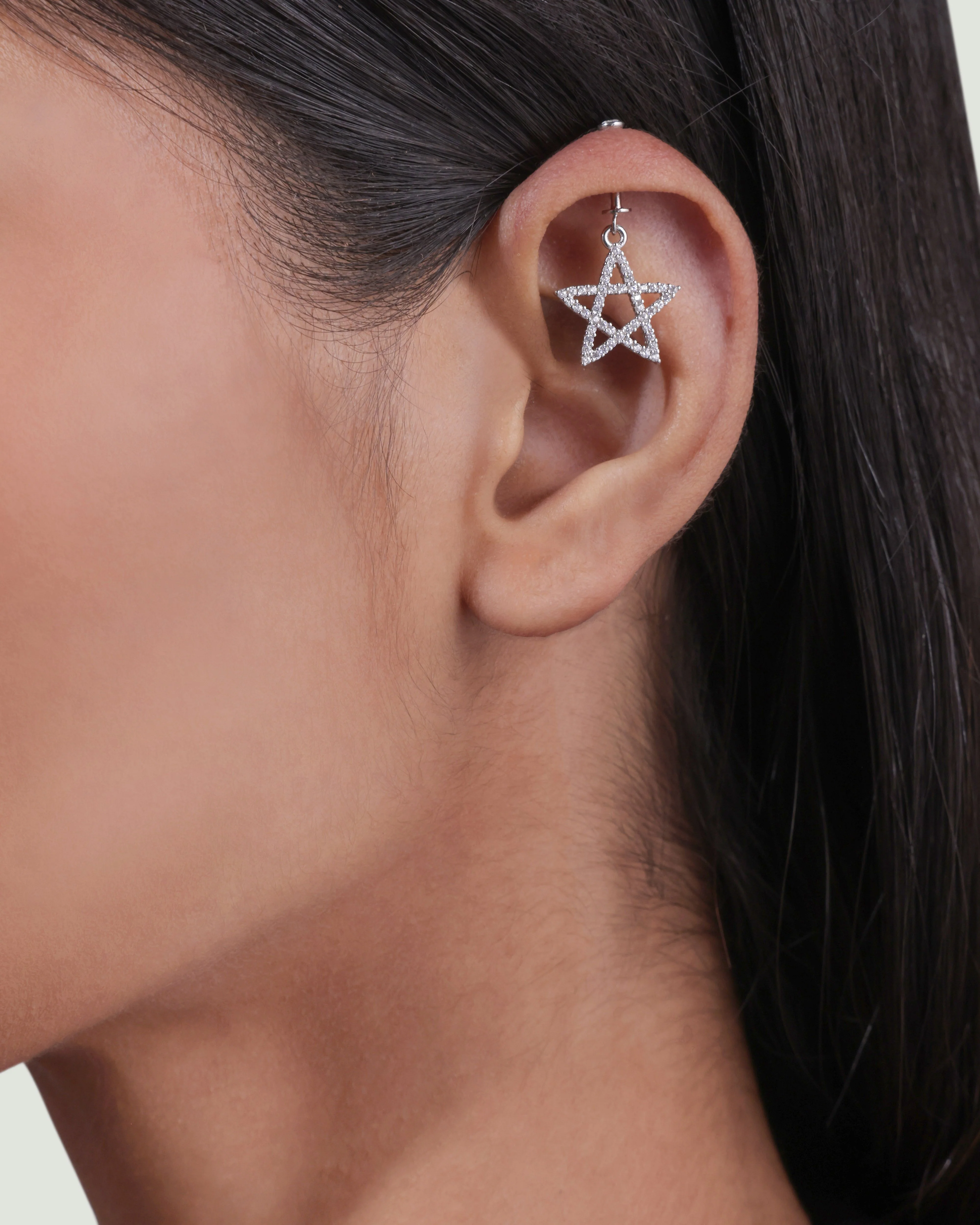 Criss Cross Zircon Star Screw Helix Hanging Earrings - Image 3