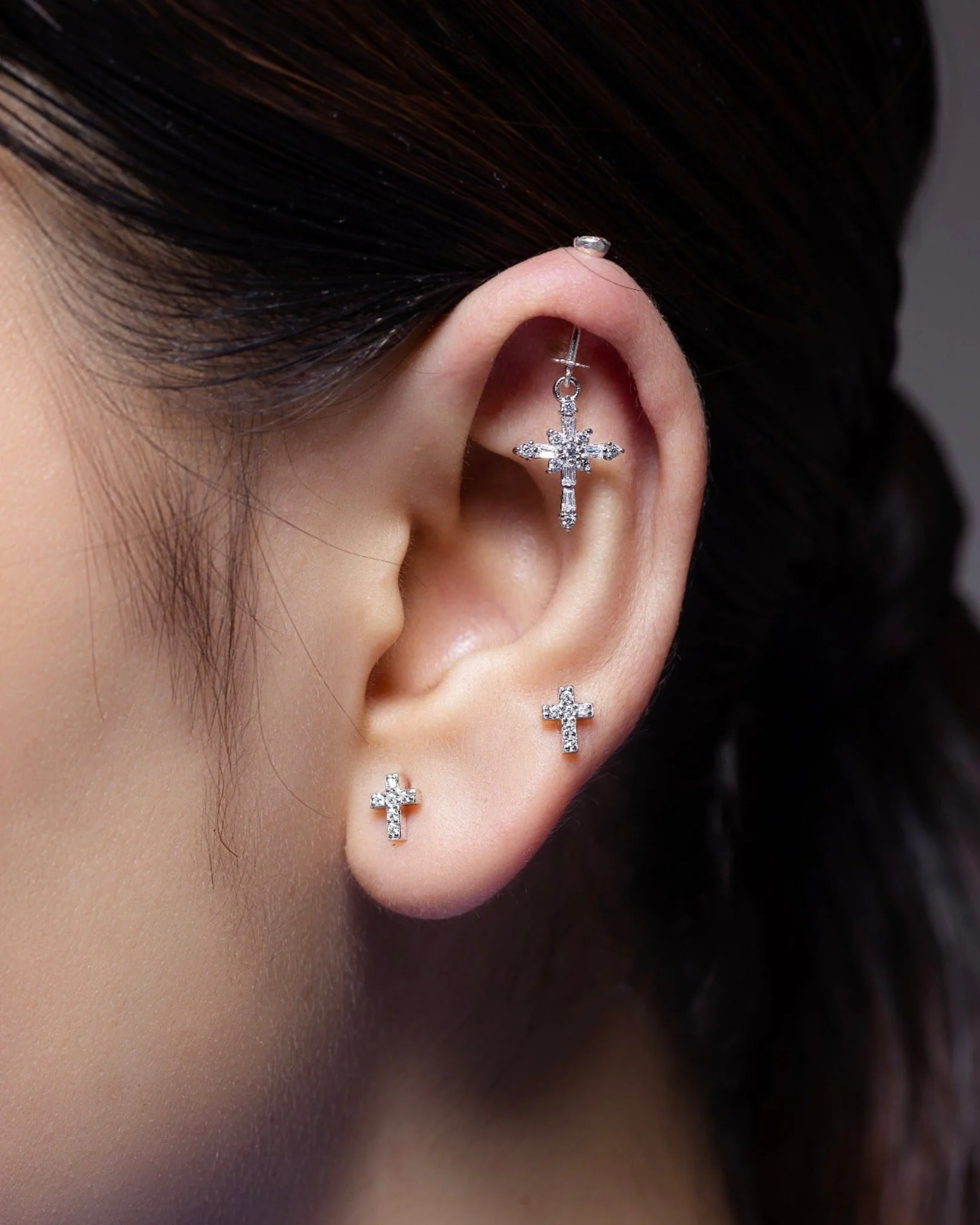 Minimal Zircon Cross Studs Earrings - Image 3