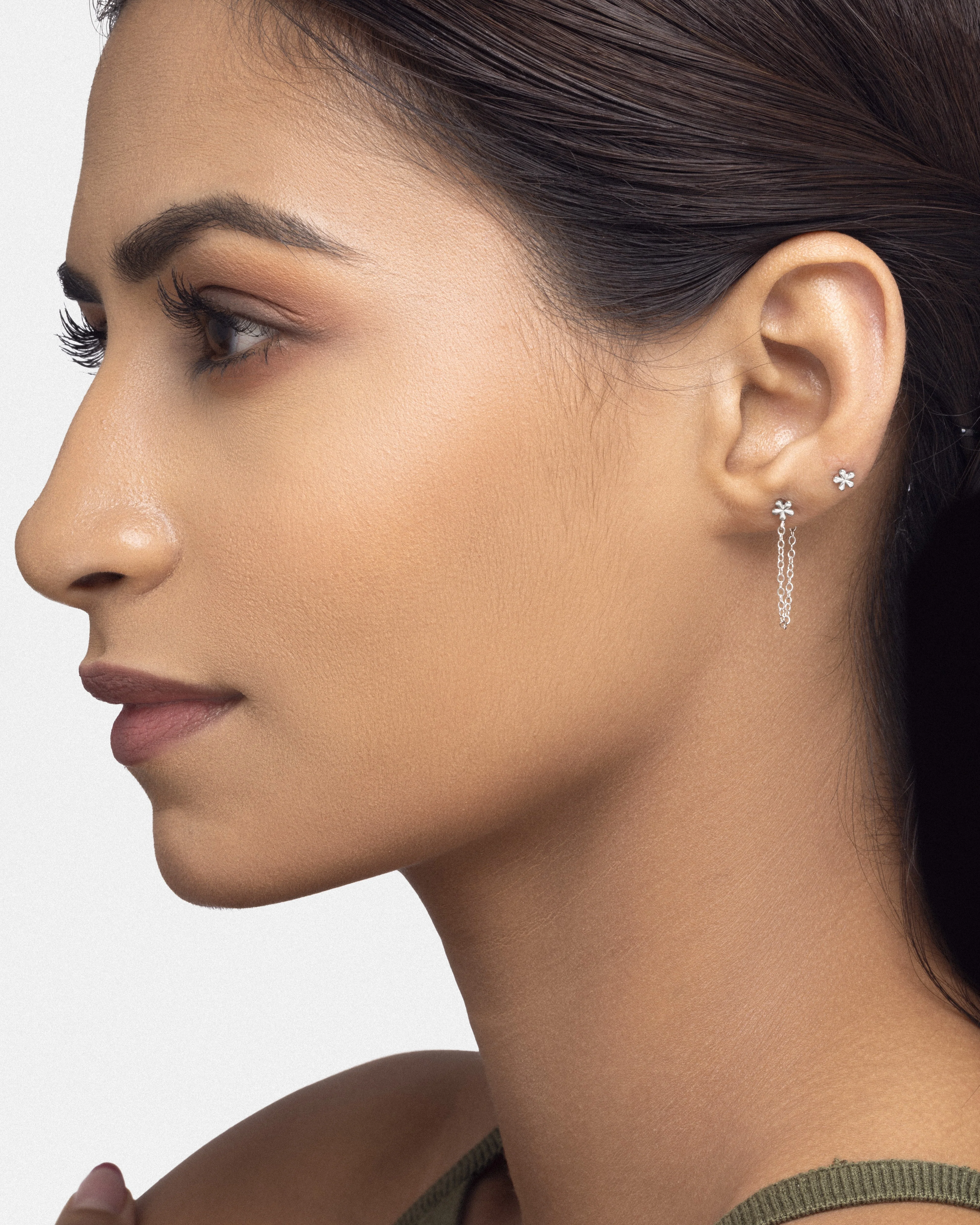 Dainty Flower Connector 3 In 1 Chain Earrings - Image 3