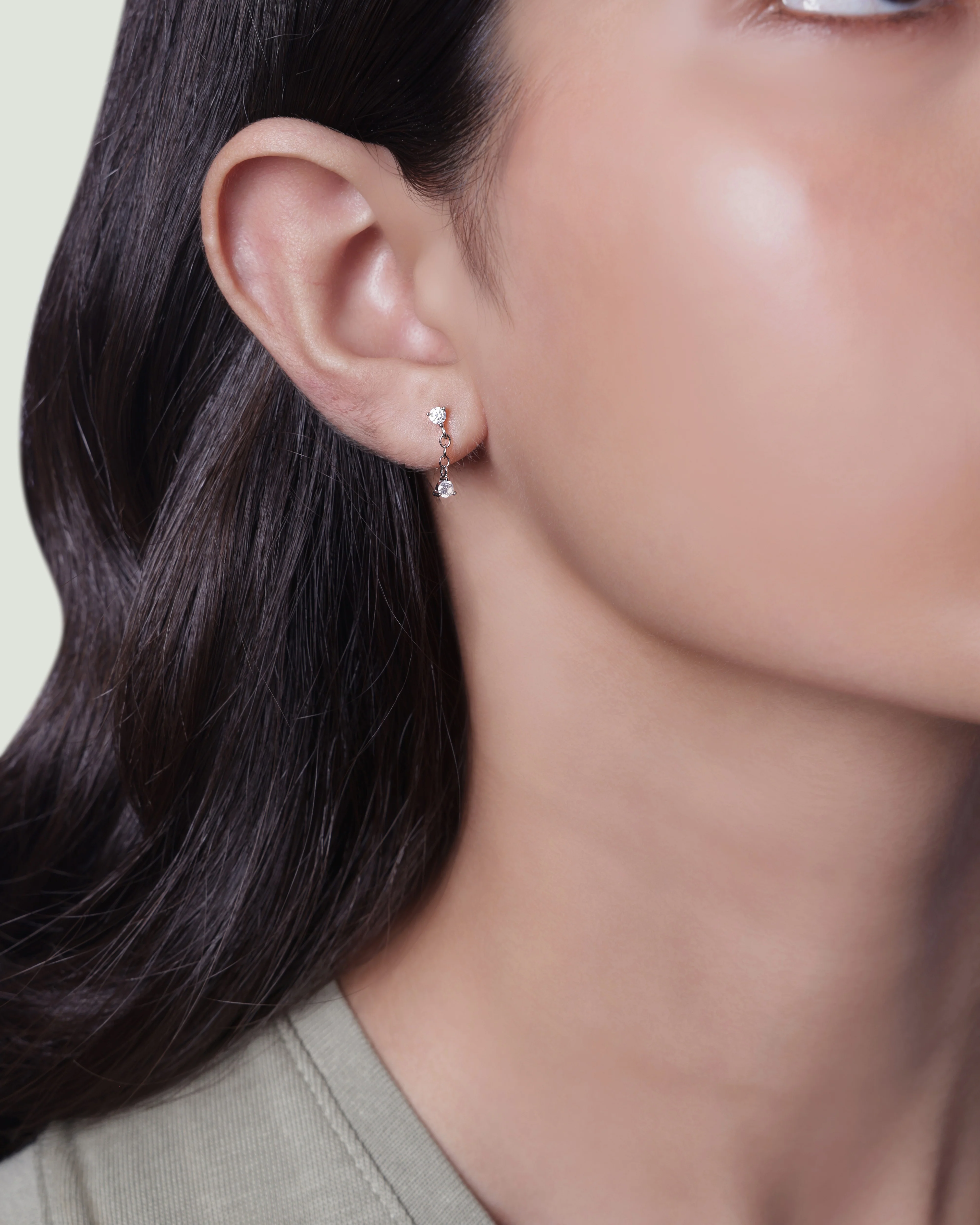 Double Zircon Dangler Studs Earrings - Image 3