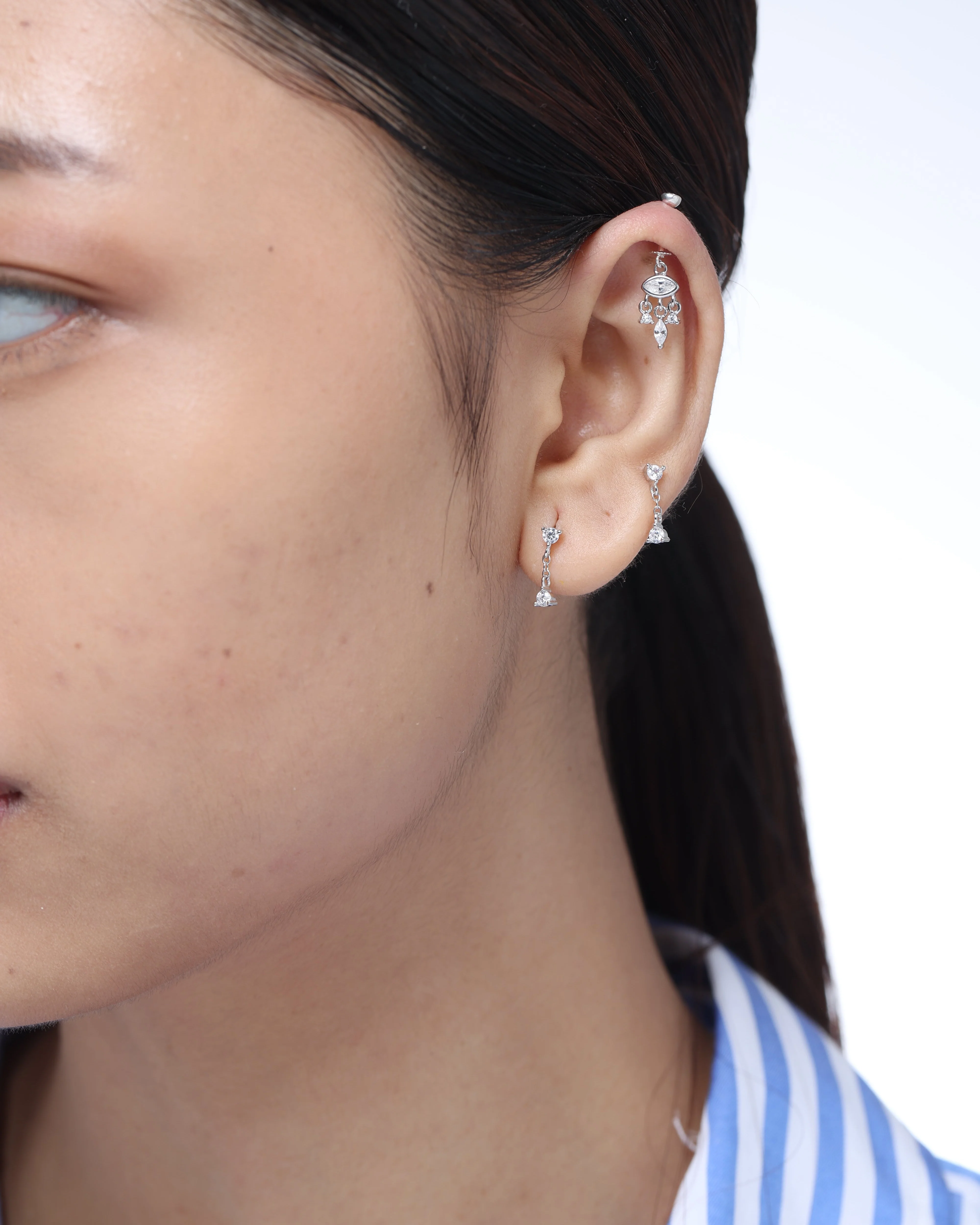 Double Zircon Dangler Studs Earrings - Image 4