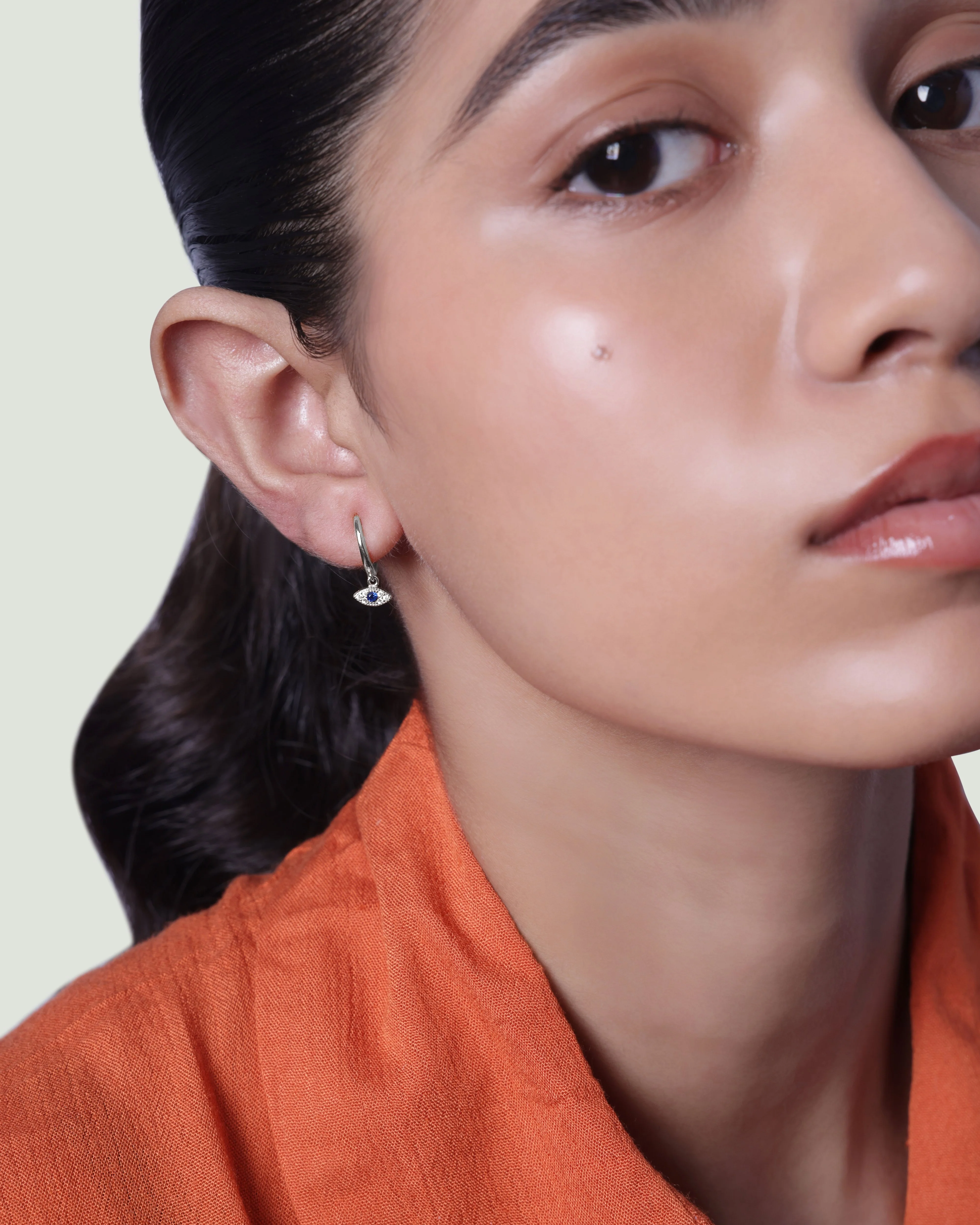 Evil Eye Charm Hoop Earrings - Image 3