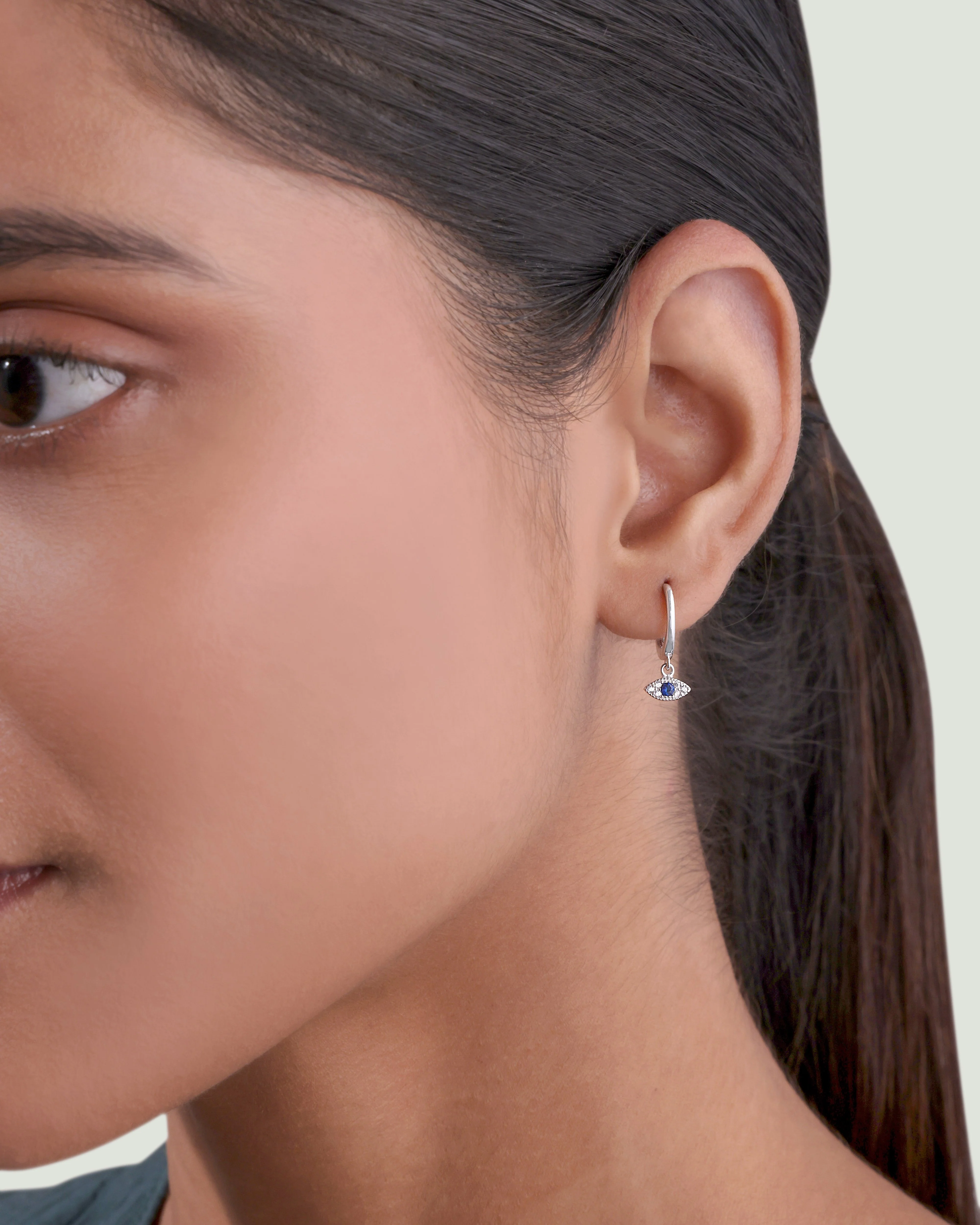 Evil Eye Charm Hoop Earrings - Image 4