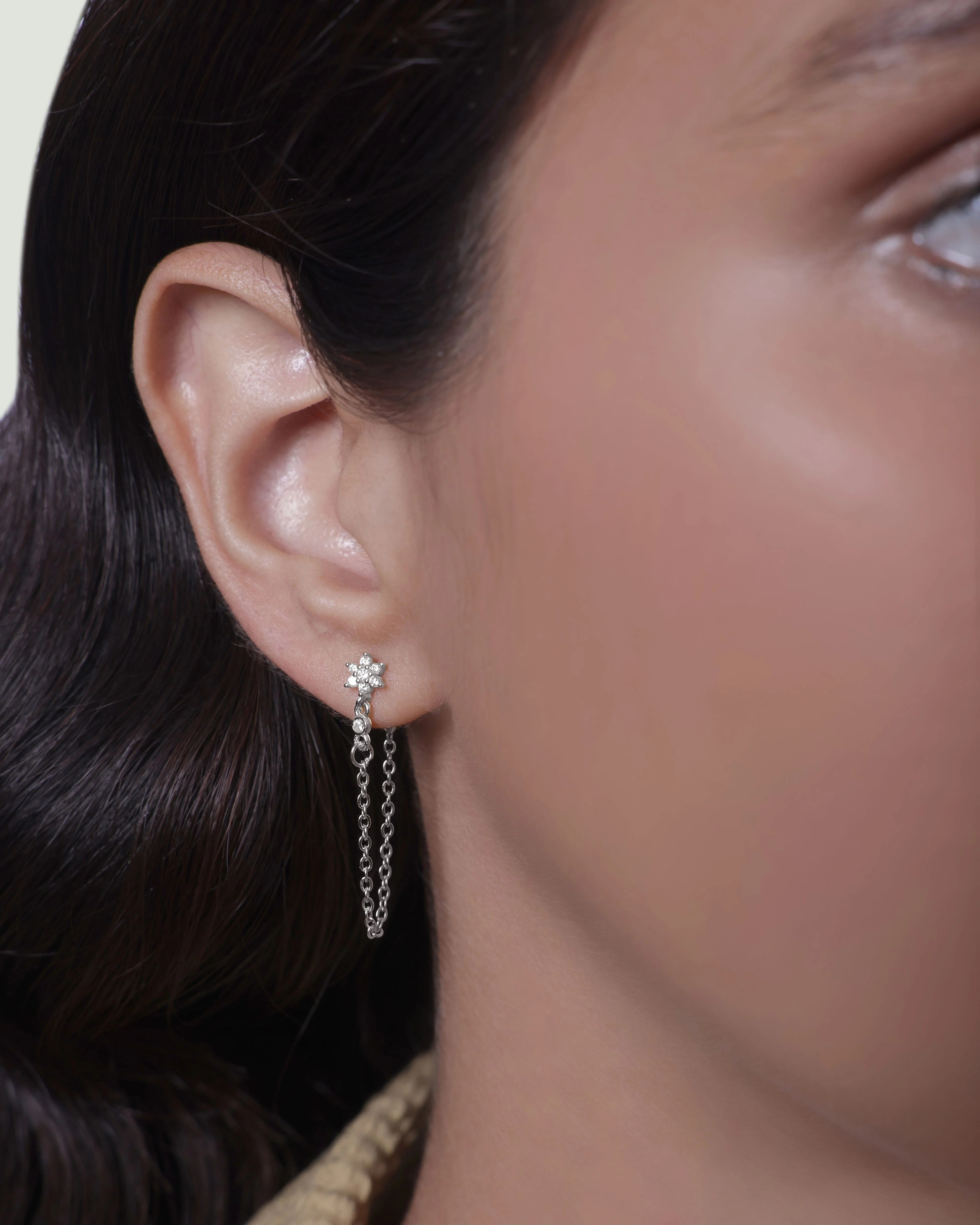 Flower Dangler Chain Earrings - Image 3