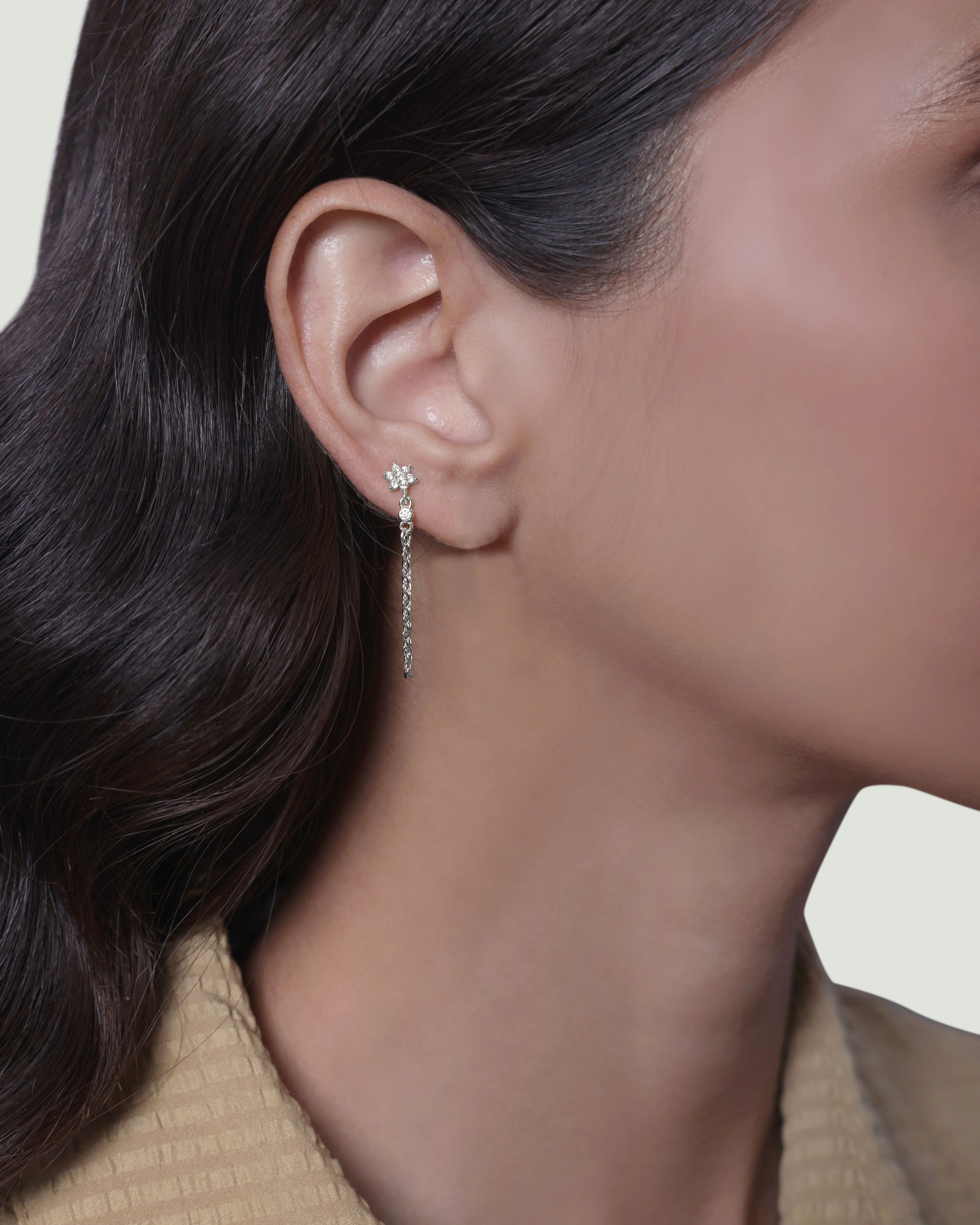 Flower Dangler Chain Earrings - Image 4