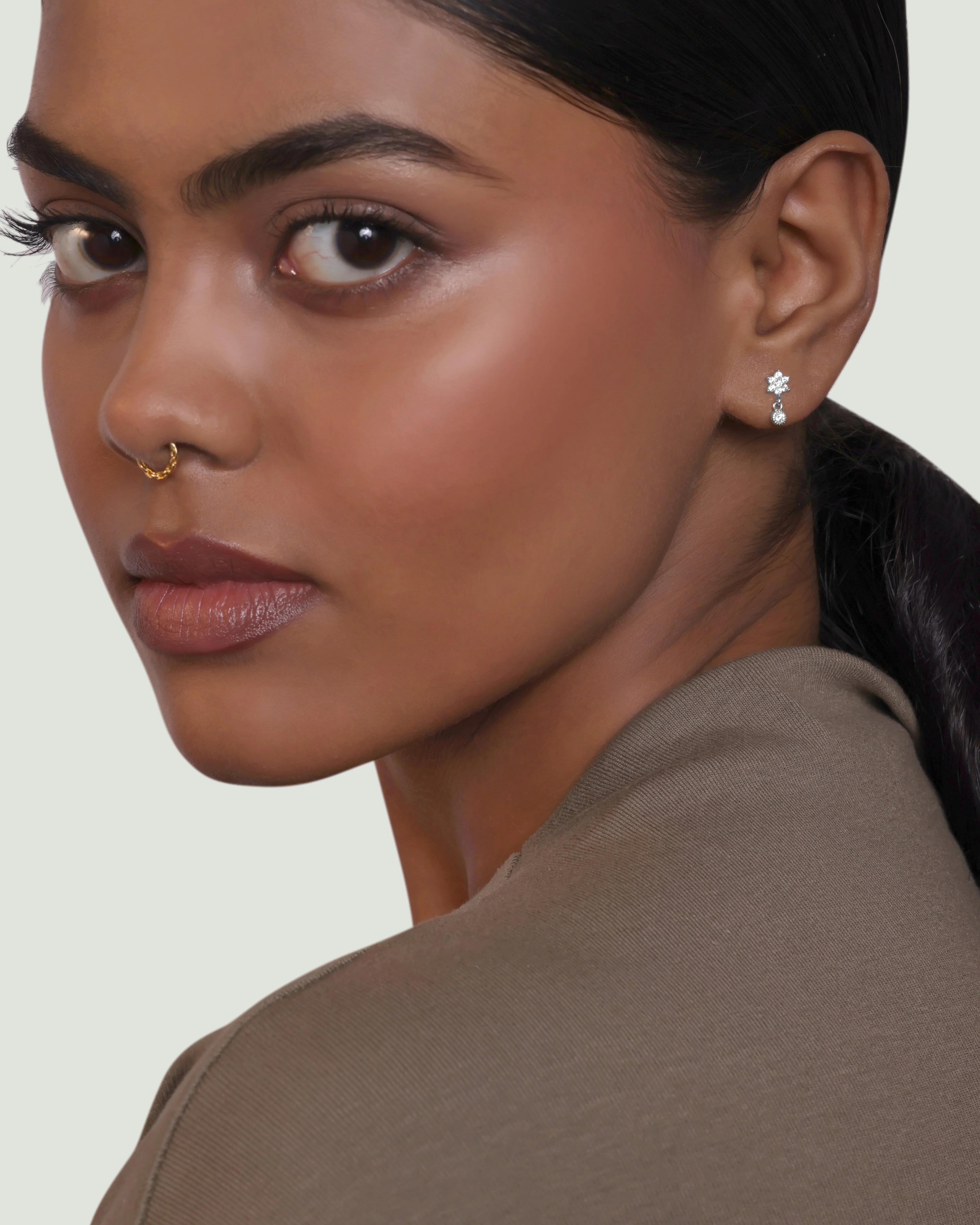 Flower Dangler Zirconia Drop Stud Earrings - Image 3