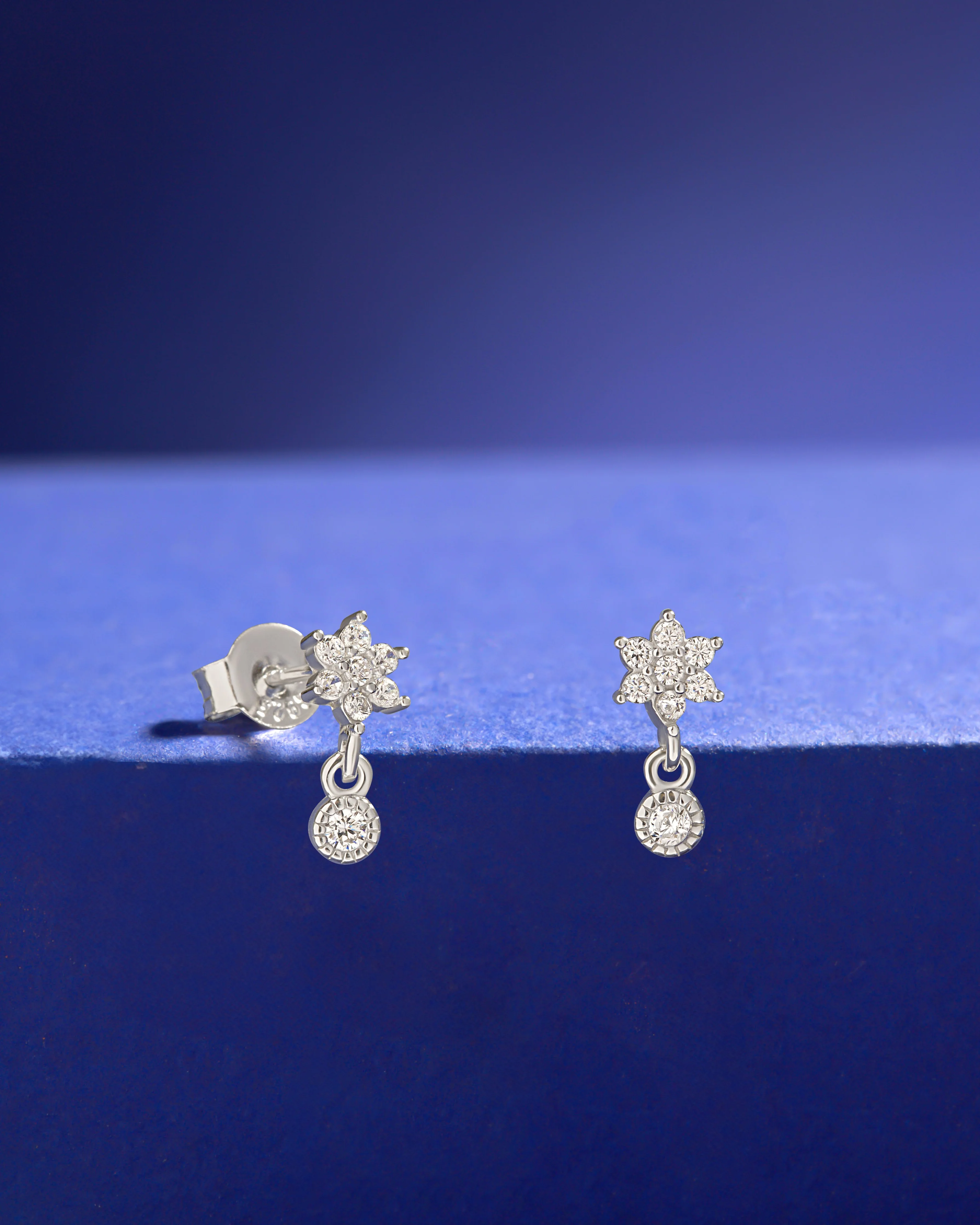 Flower Dangler Zirconia Drop Stud Earrings - Image 5