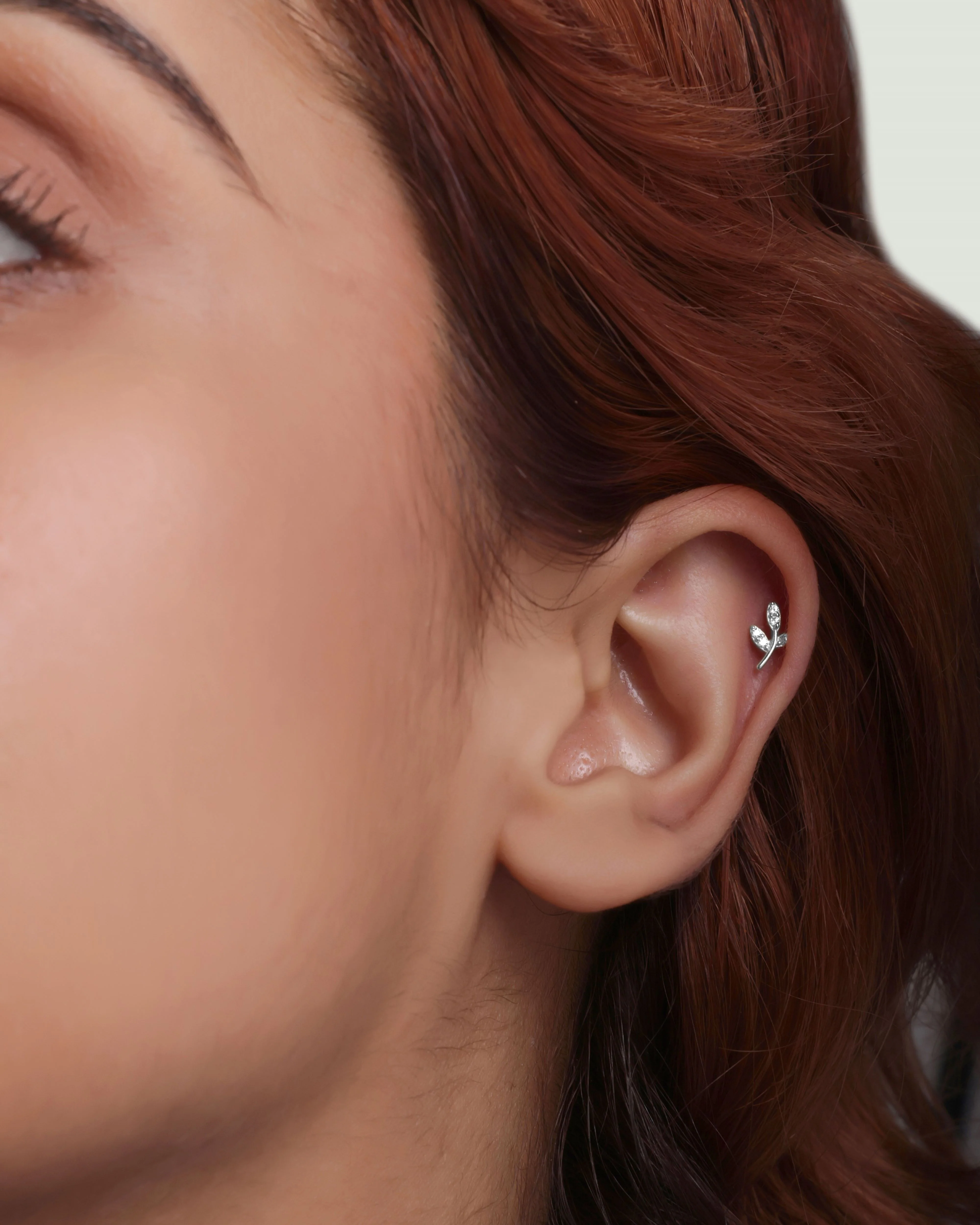 Minimal Cubic Zirconia Paved Leaf Stud Earrings - Image 3