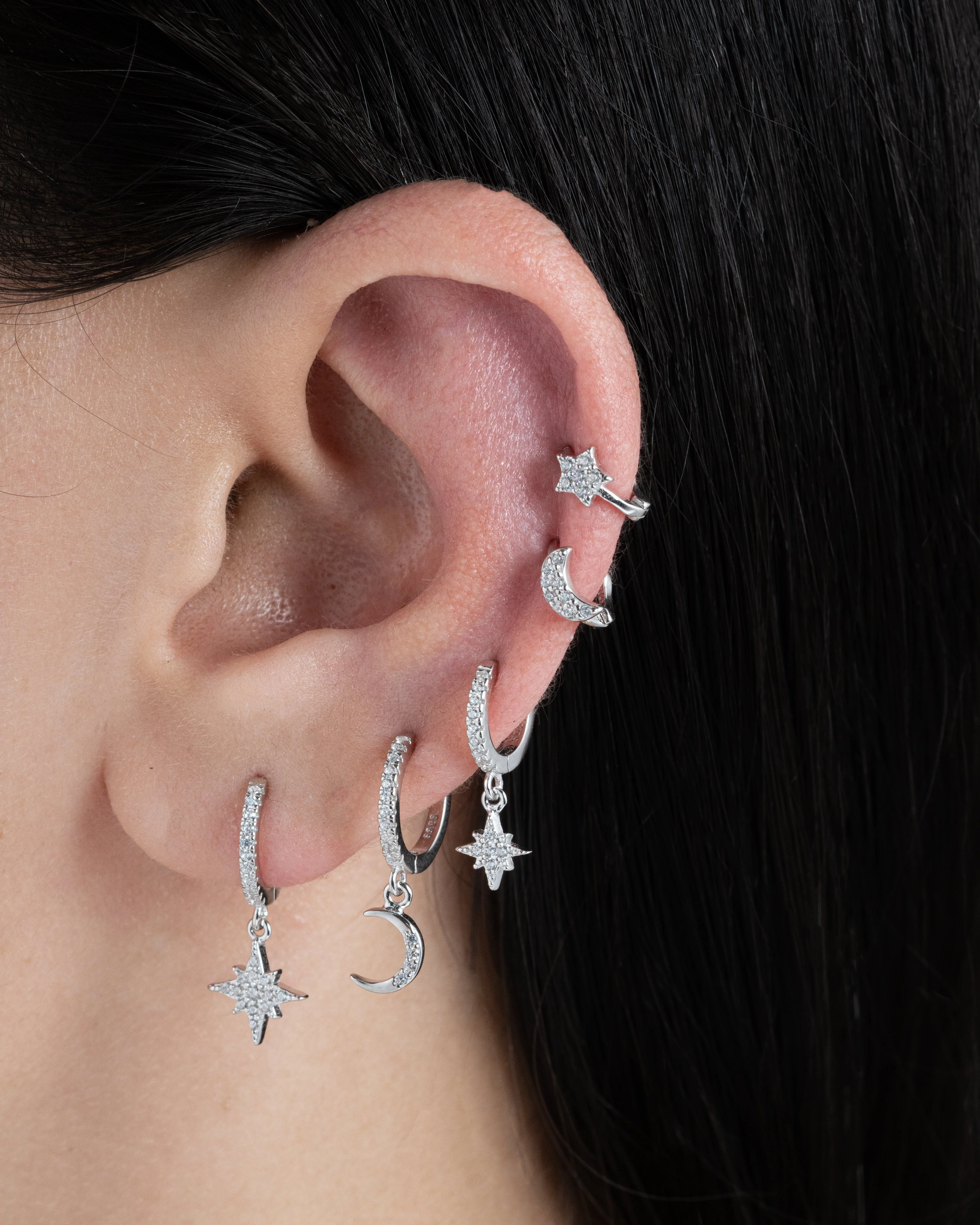 Moon Star Charm Hoop Earrings - Image 5