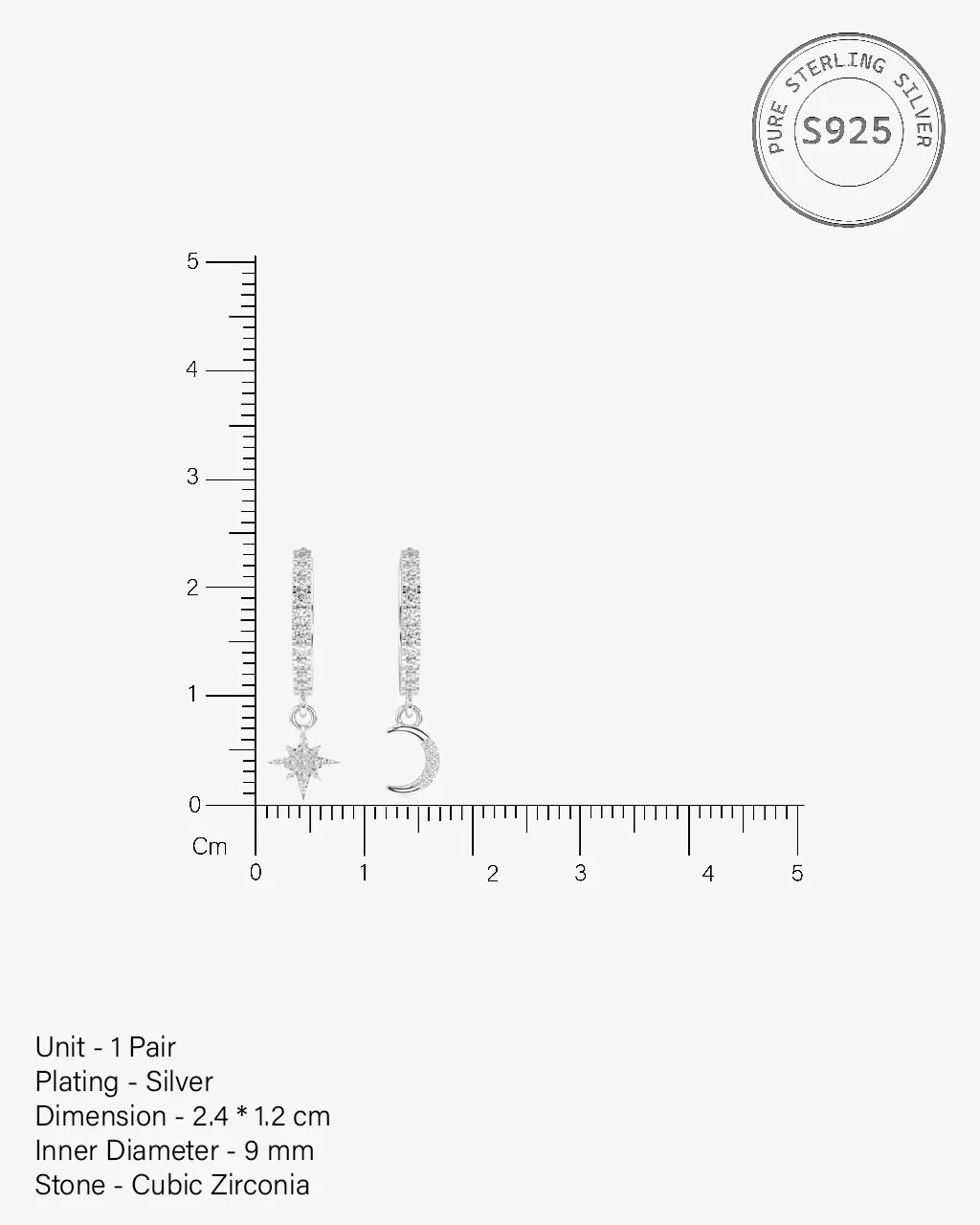 Moon Star Charm Hoop Earrings - Image 6