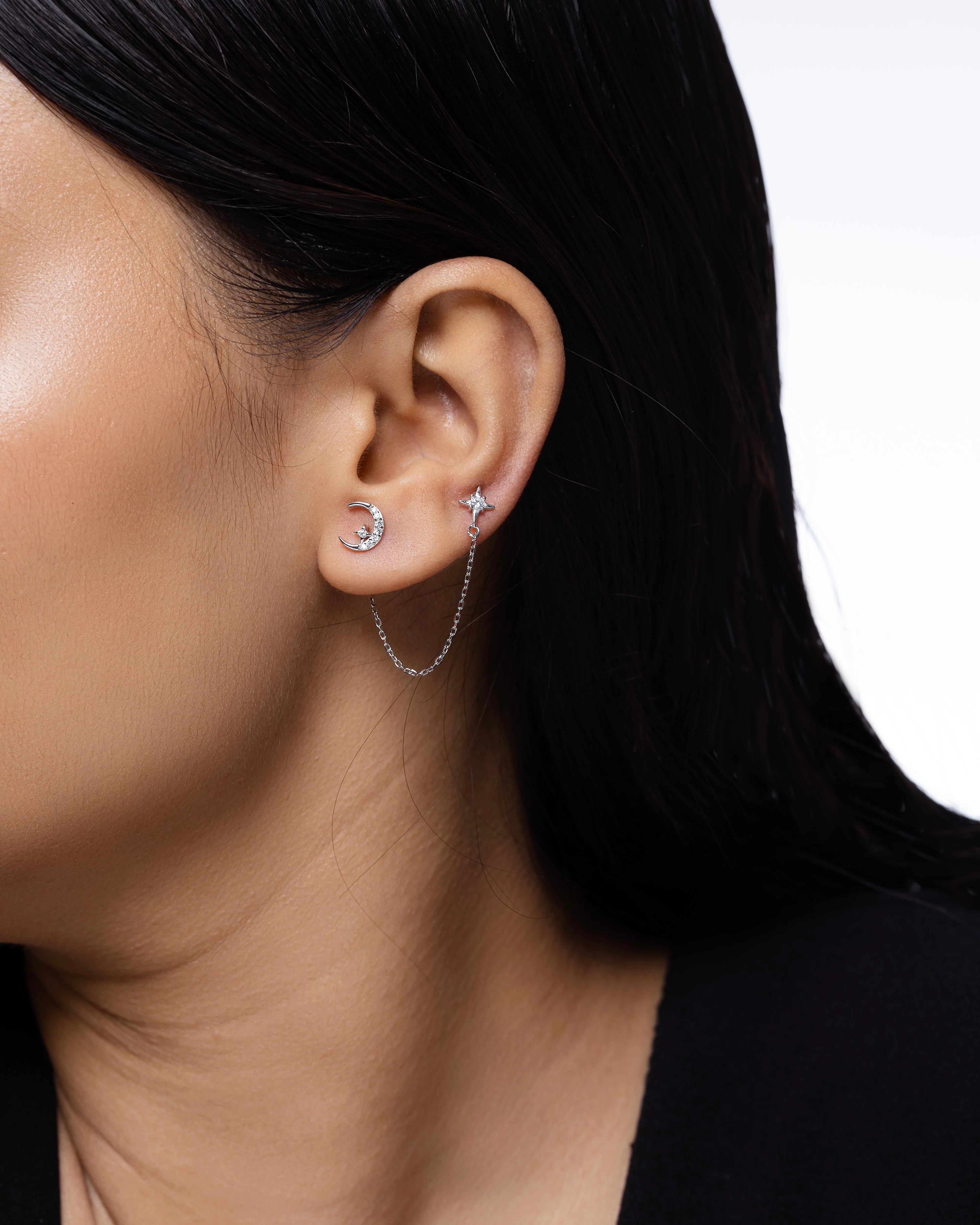 Moon Star 3 In Connector Chain Earrings - Image 4