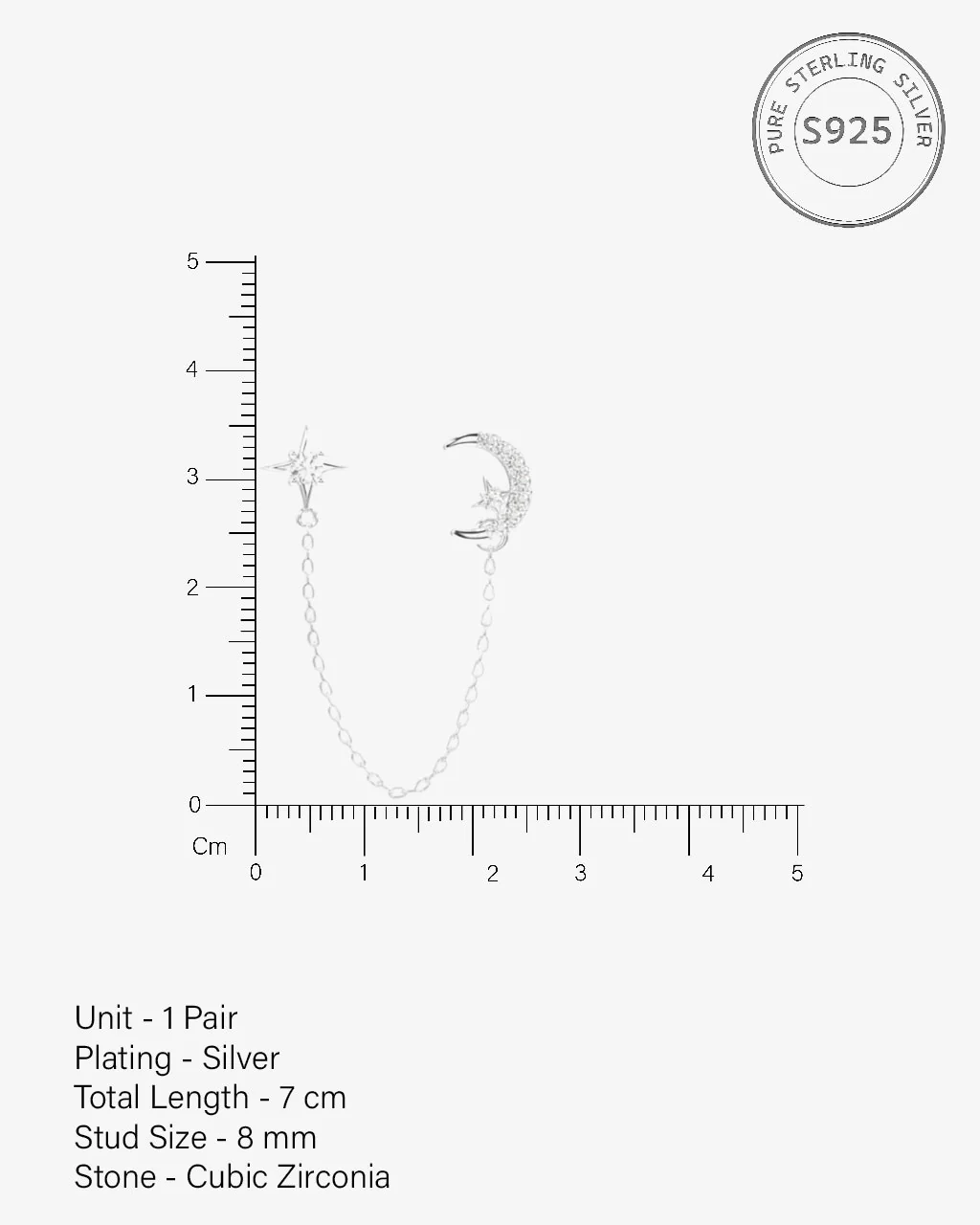 Moon Star 3 In Connector Chain Earrings - Image 7