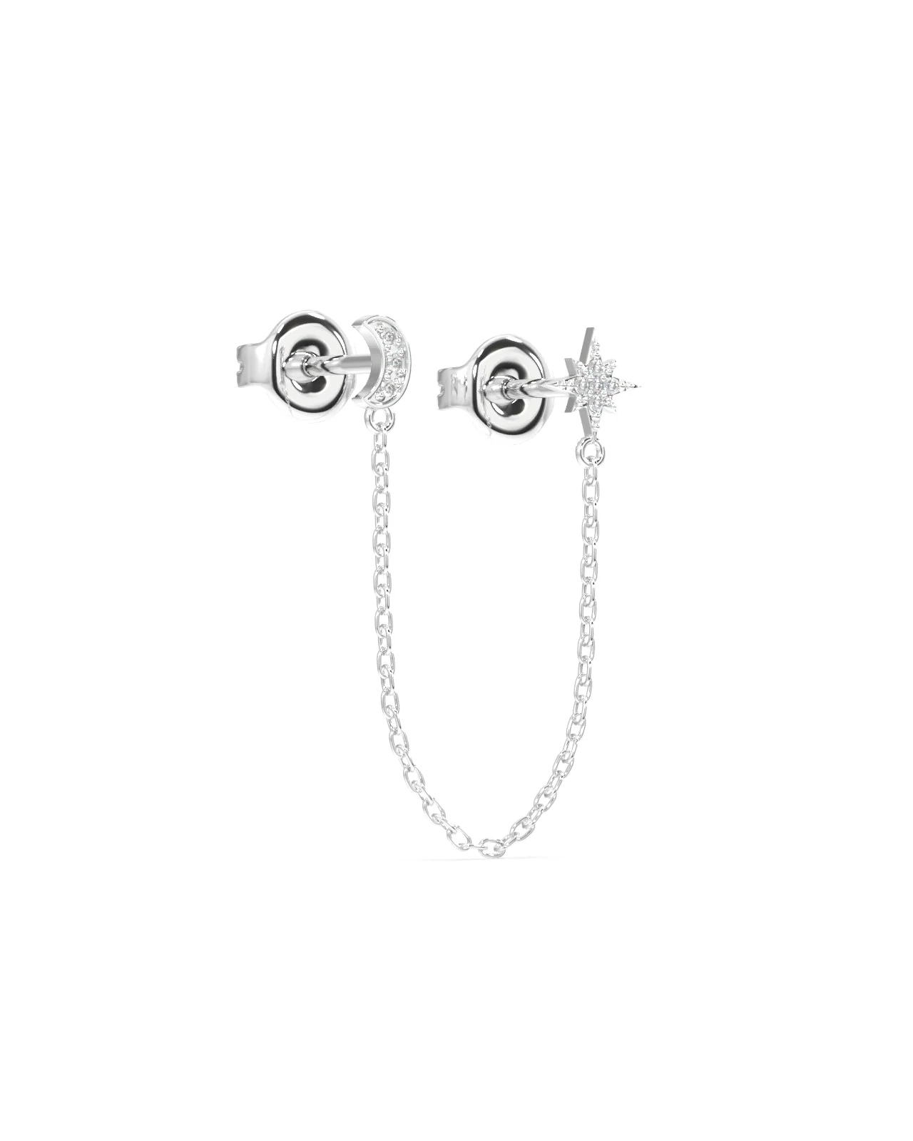Moon Star Zirconia Connector Chain Earrings - Image 3