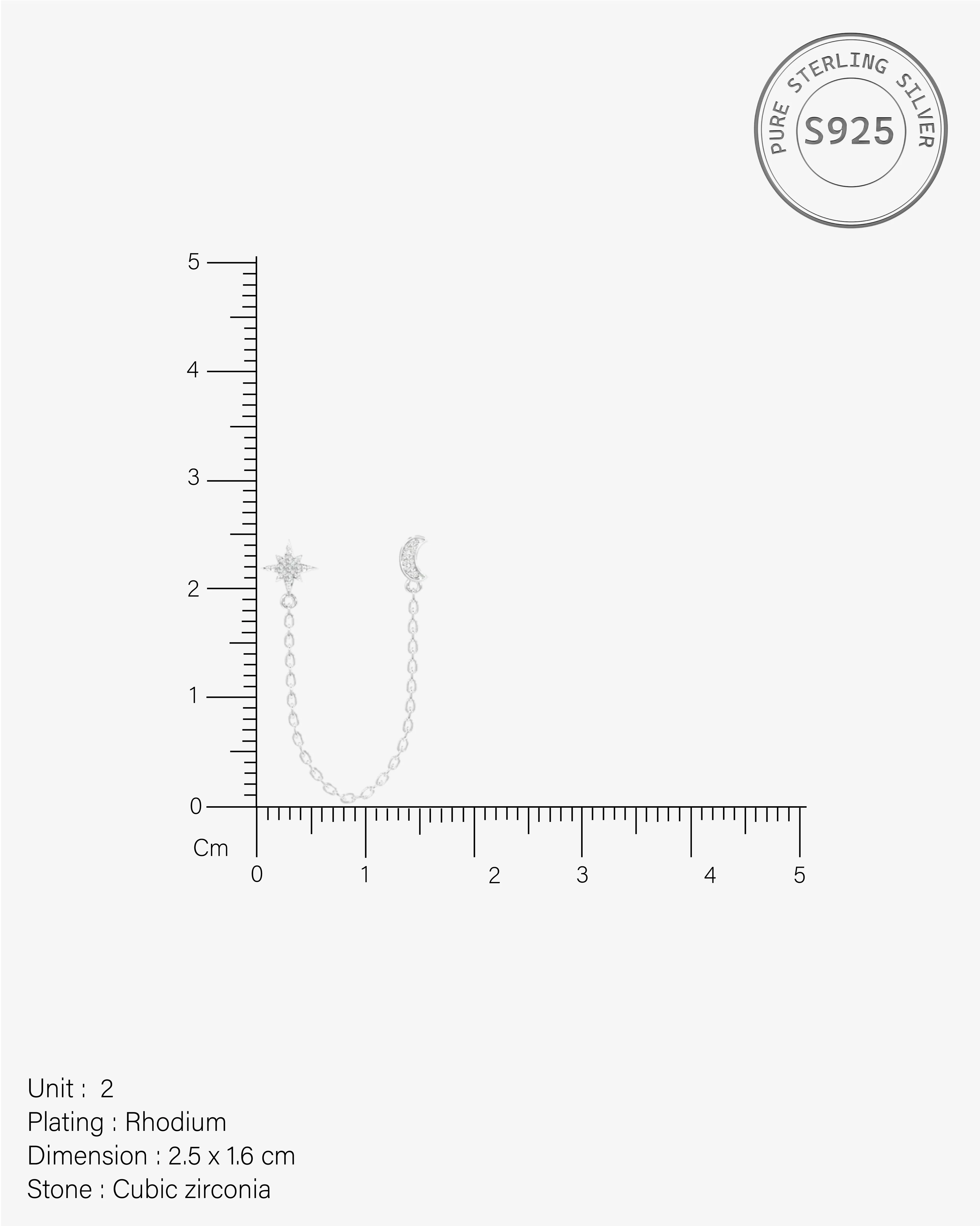 Moon Star Zirconia Connector Chain Earrings - Image 5