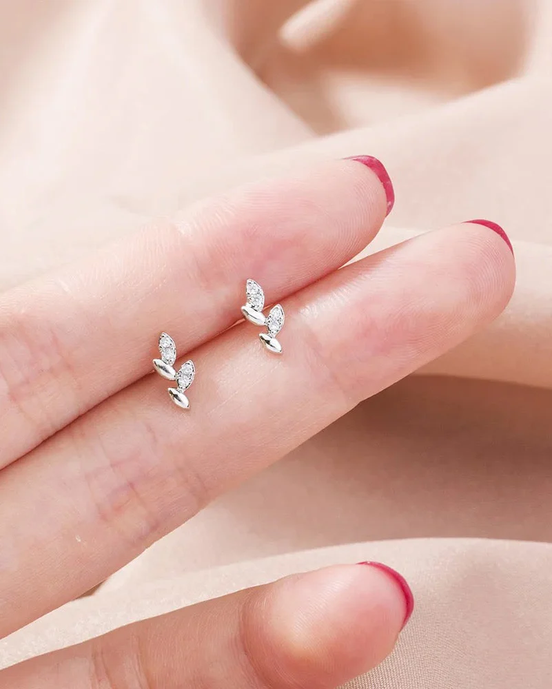 Combination Dainty With Zirconia Petal Stud Earrings - Image 4