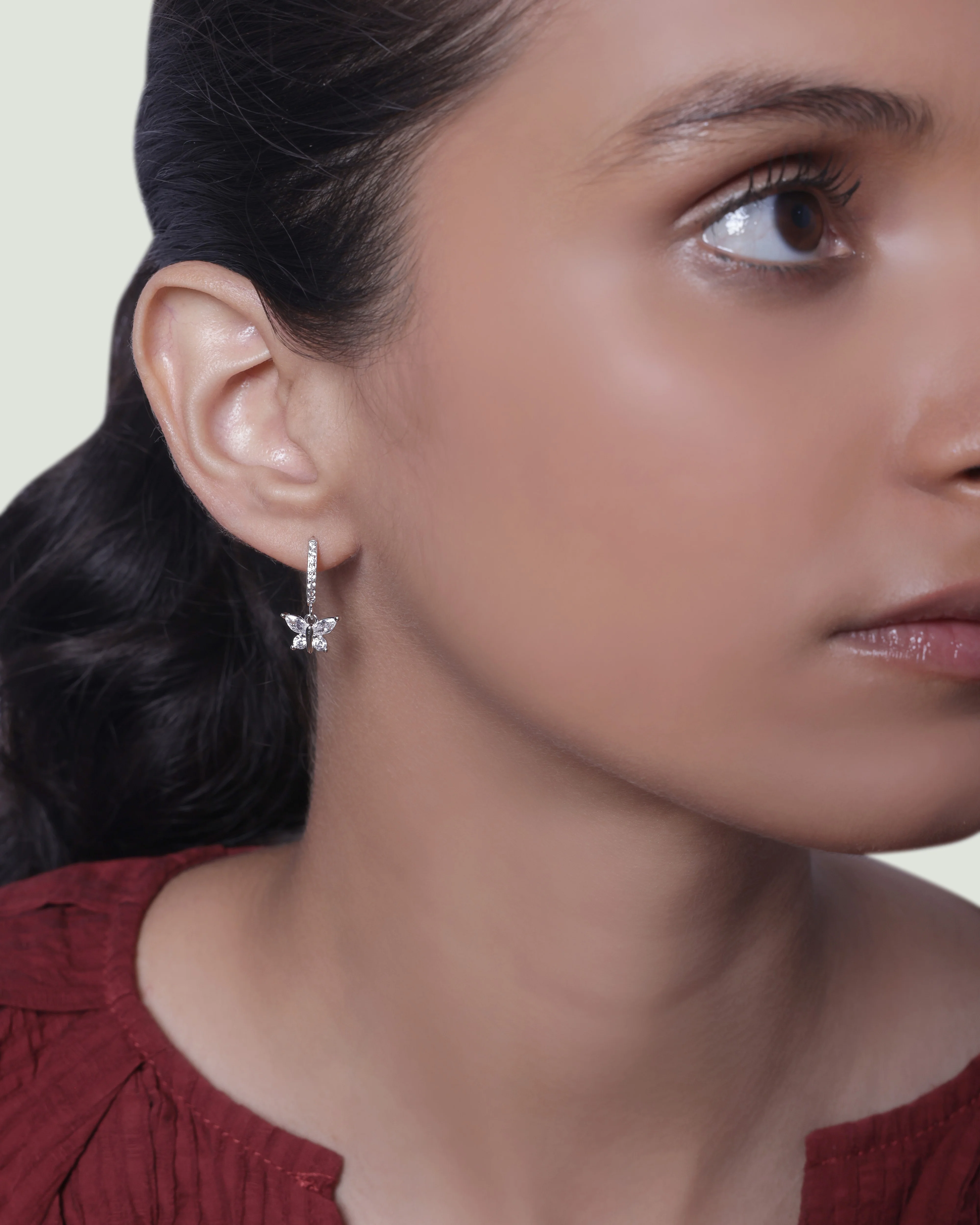 Radiant Butterfly Silver Hoops Earrings - Image 5