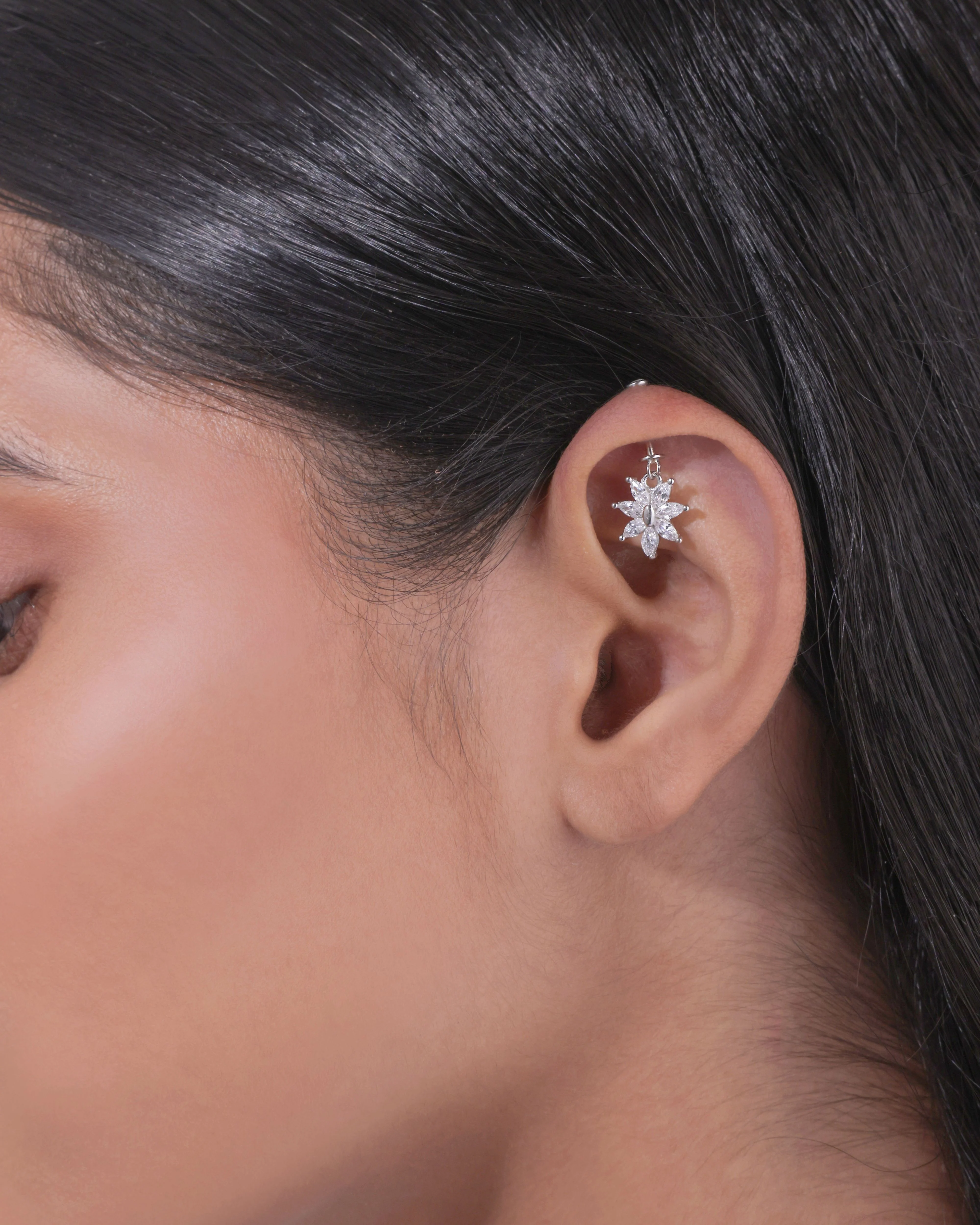 Seven Marquise Flower Helix Hanging Earrings - Image 4