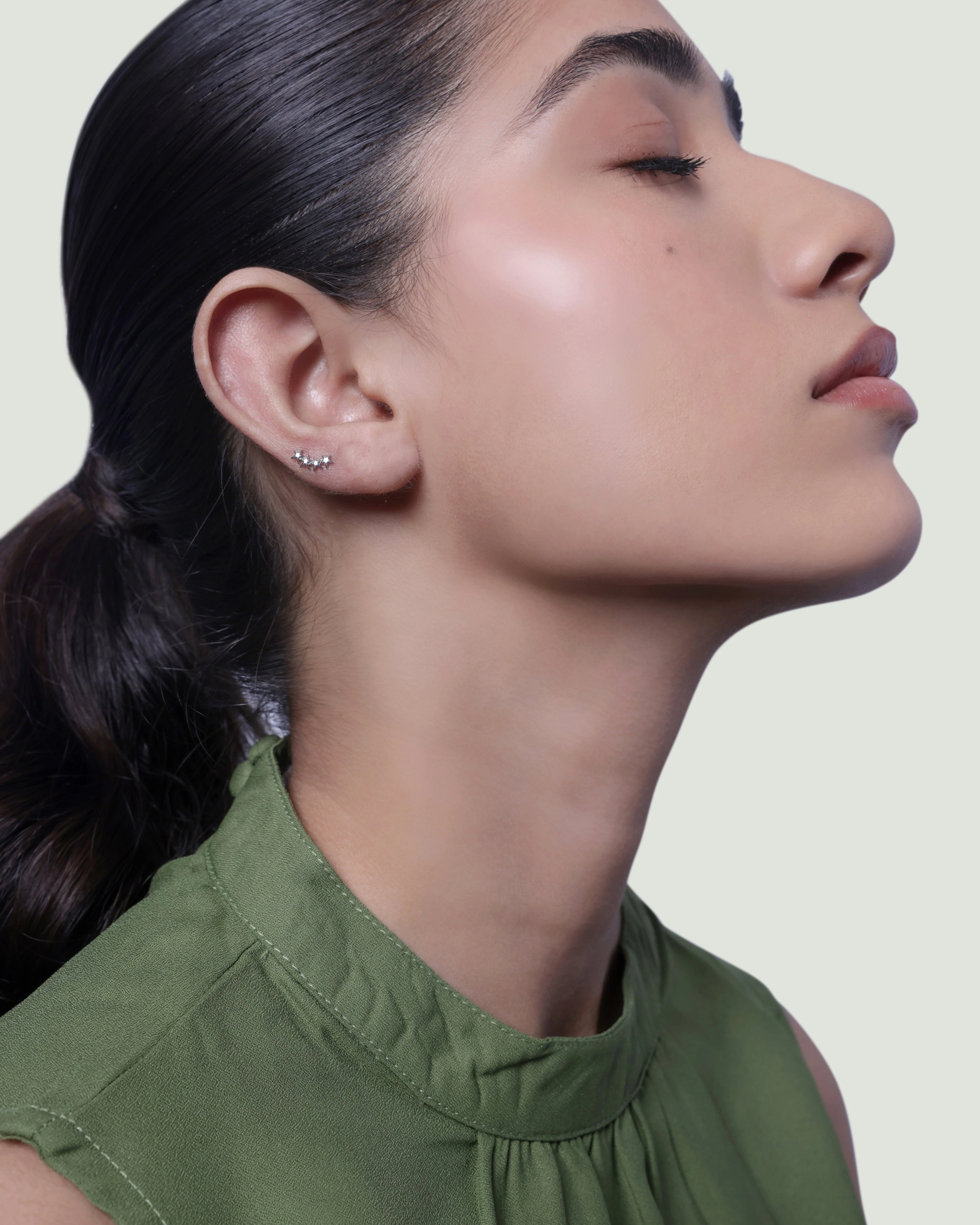 Dainty Four Star Cluster Climber Studs Earrings - Image 3