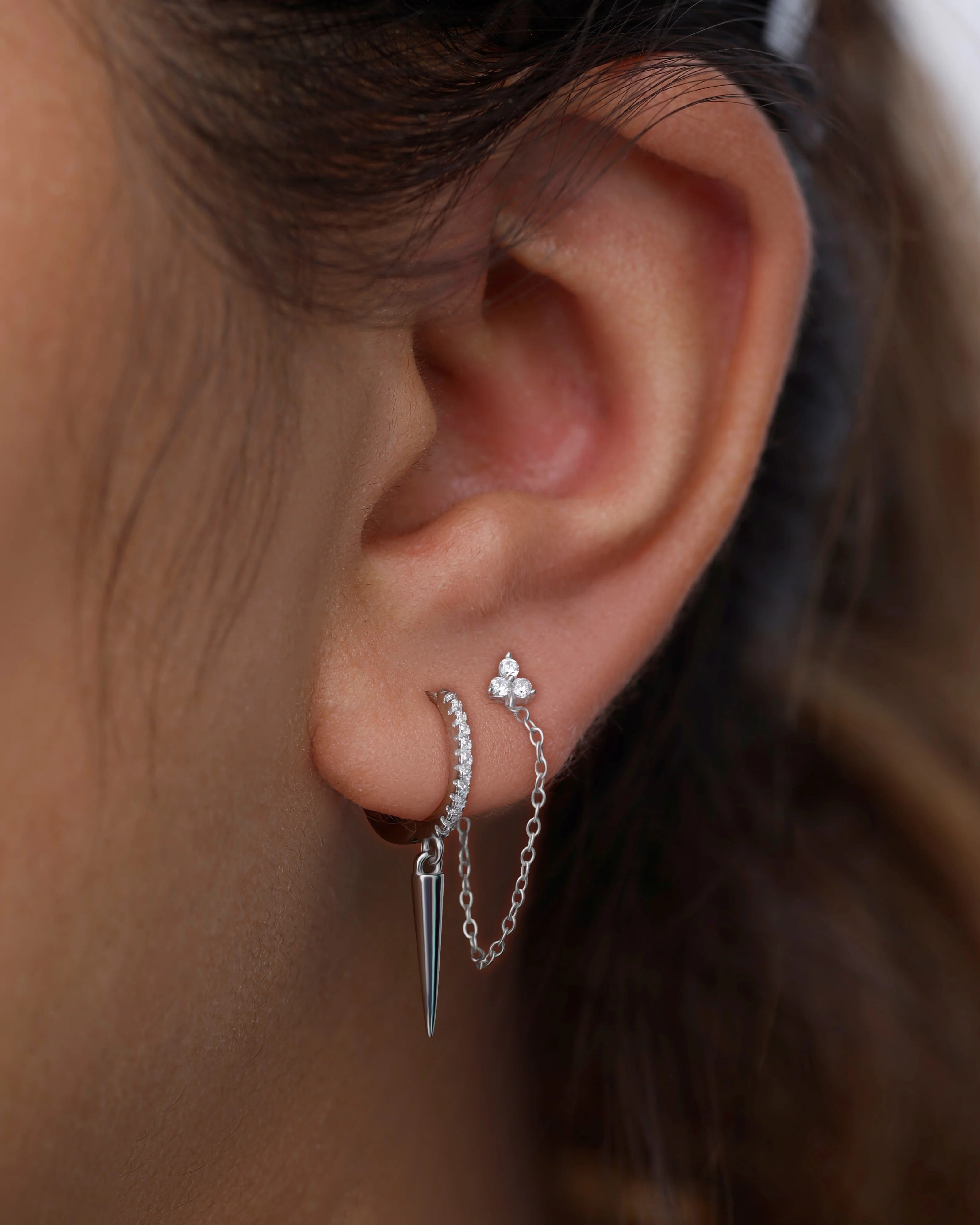 Tri Flower Dangler Chain Earrings - Image 3