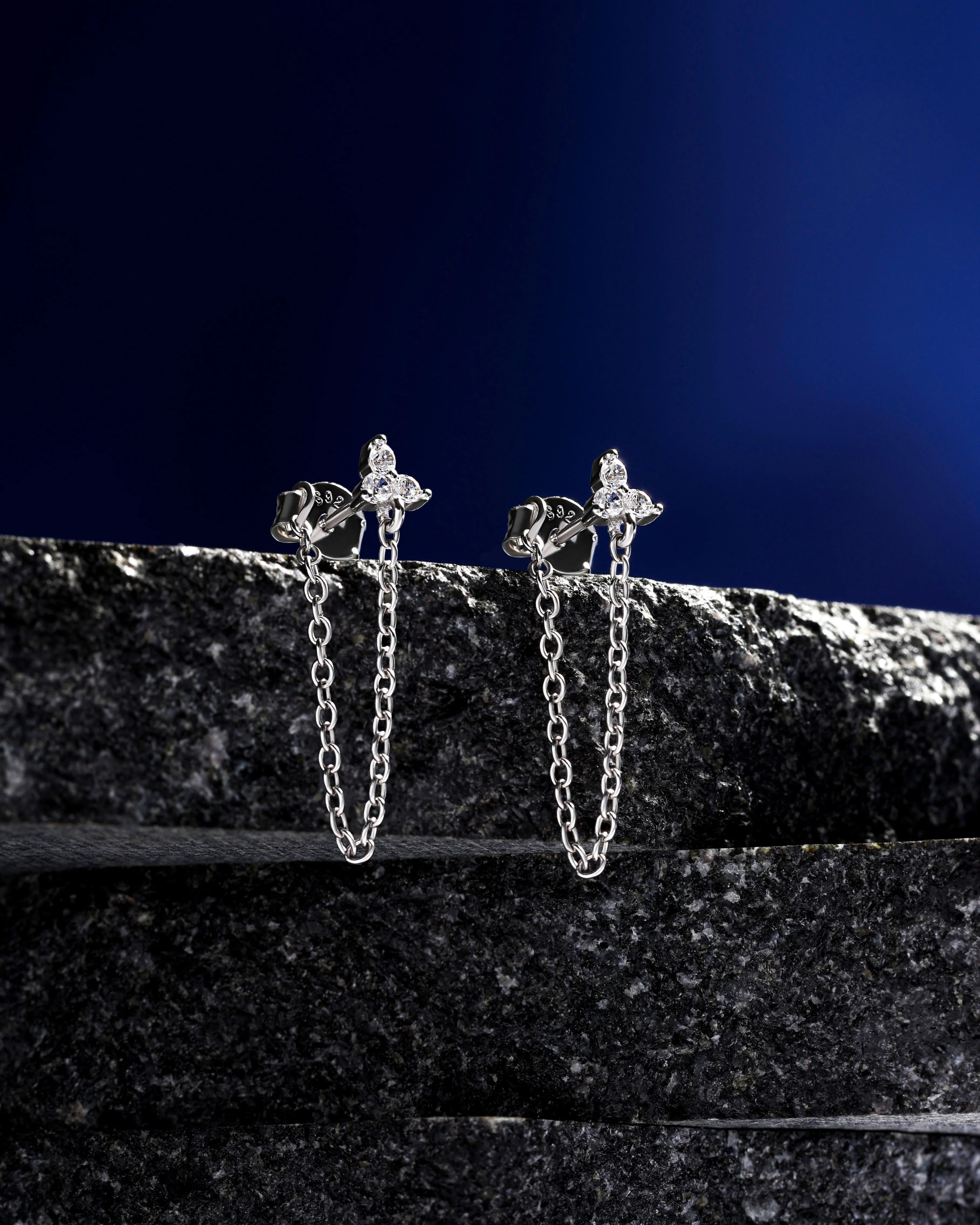 Tri Flower Dangler Chain Earrings - Image 5