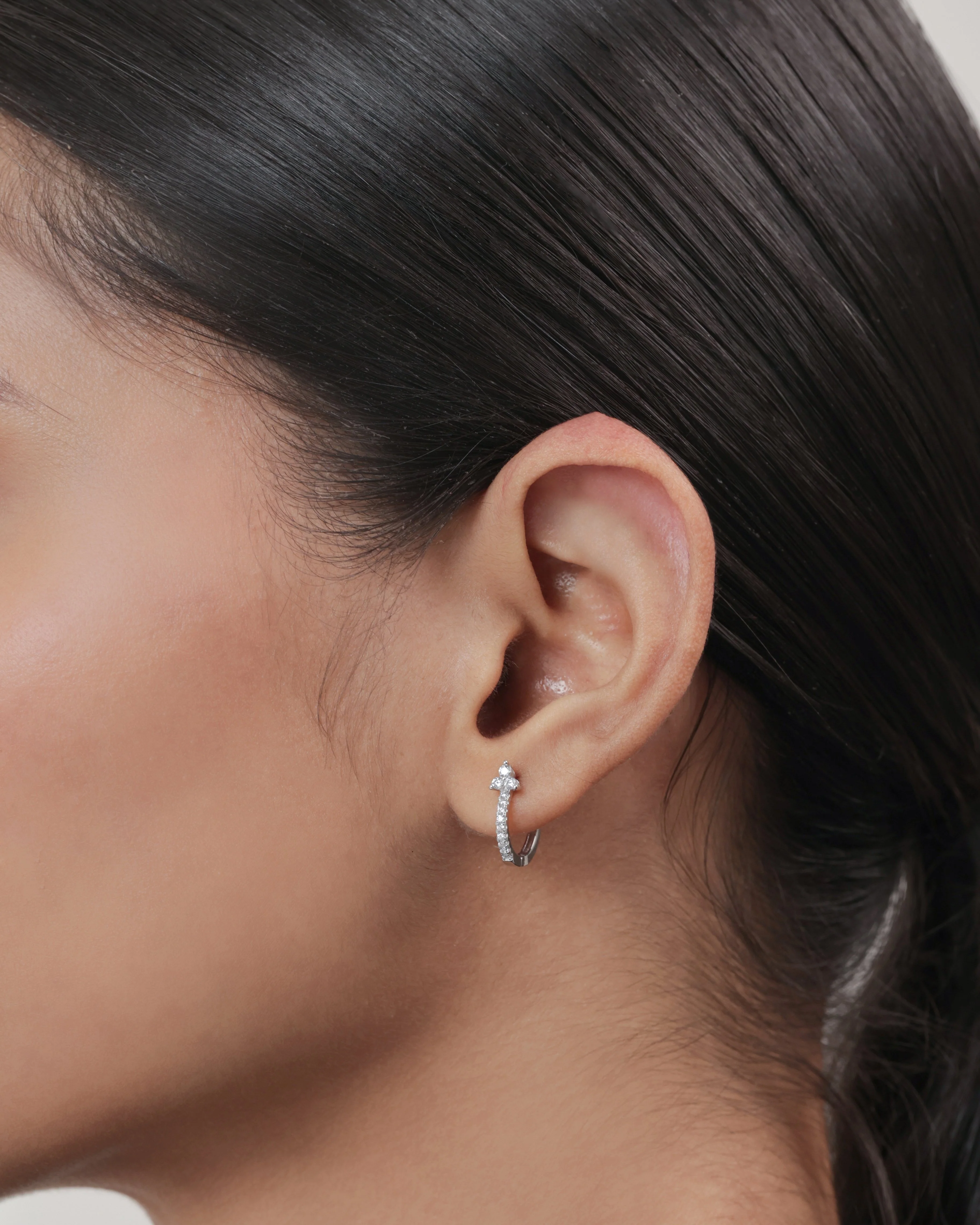 Tri Zirconia Hoop Earrings - Image 4