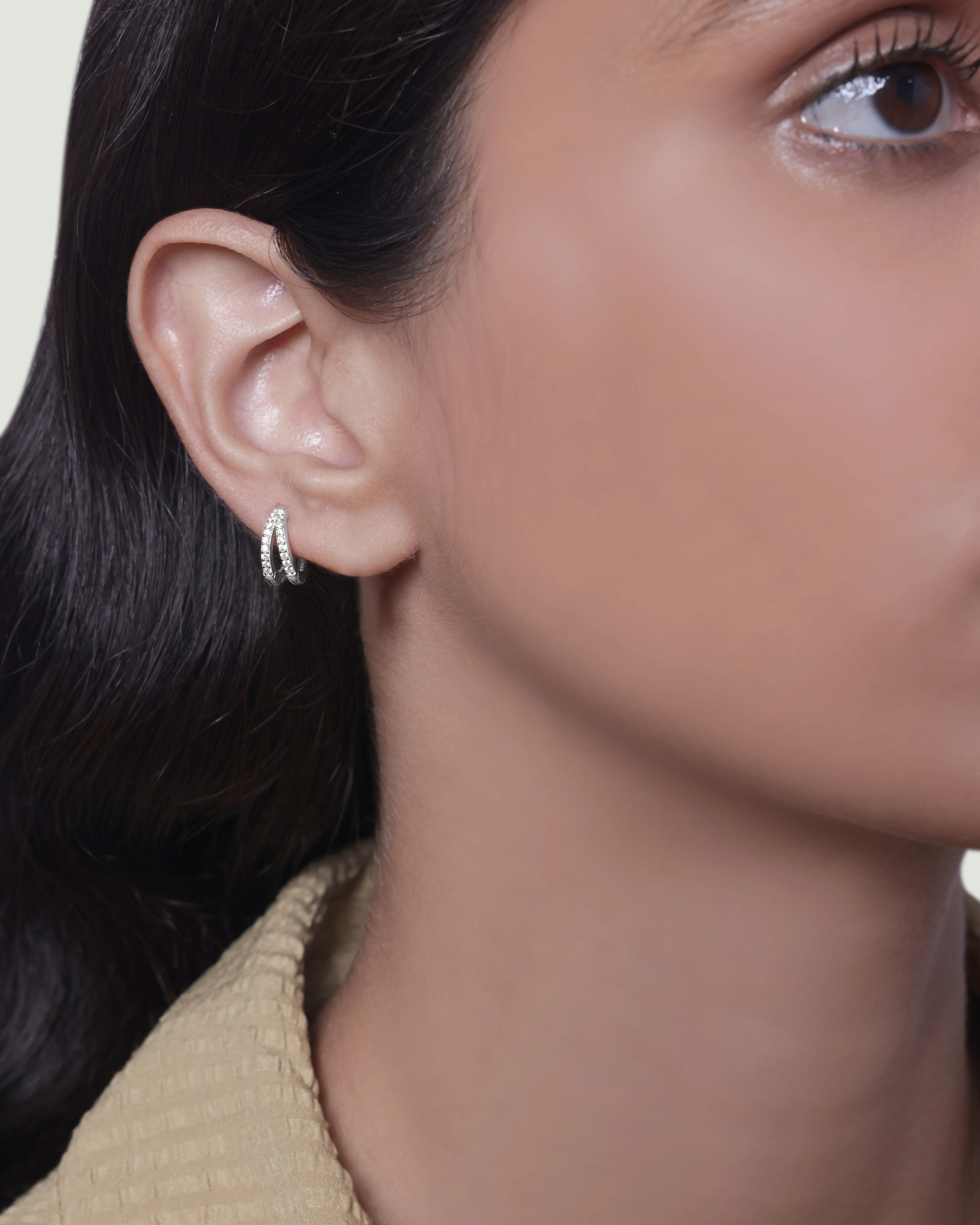 Zirconia Twin Hoops Multiple Sizes Hoop Earrings - Image 3