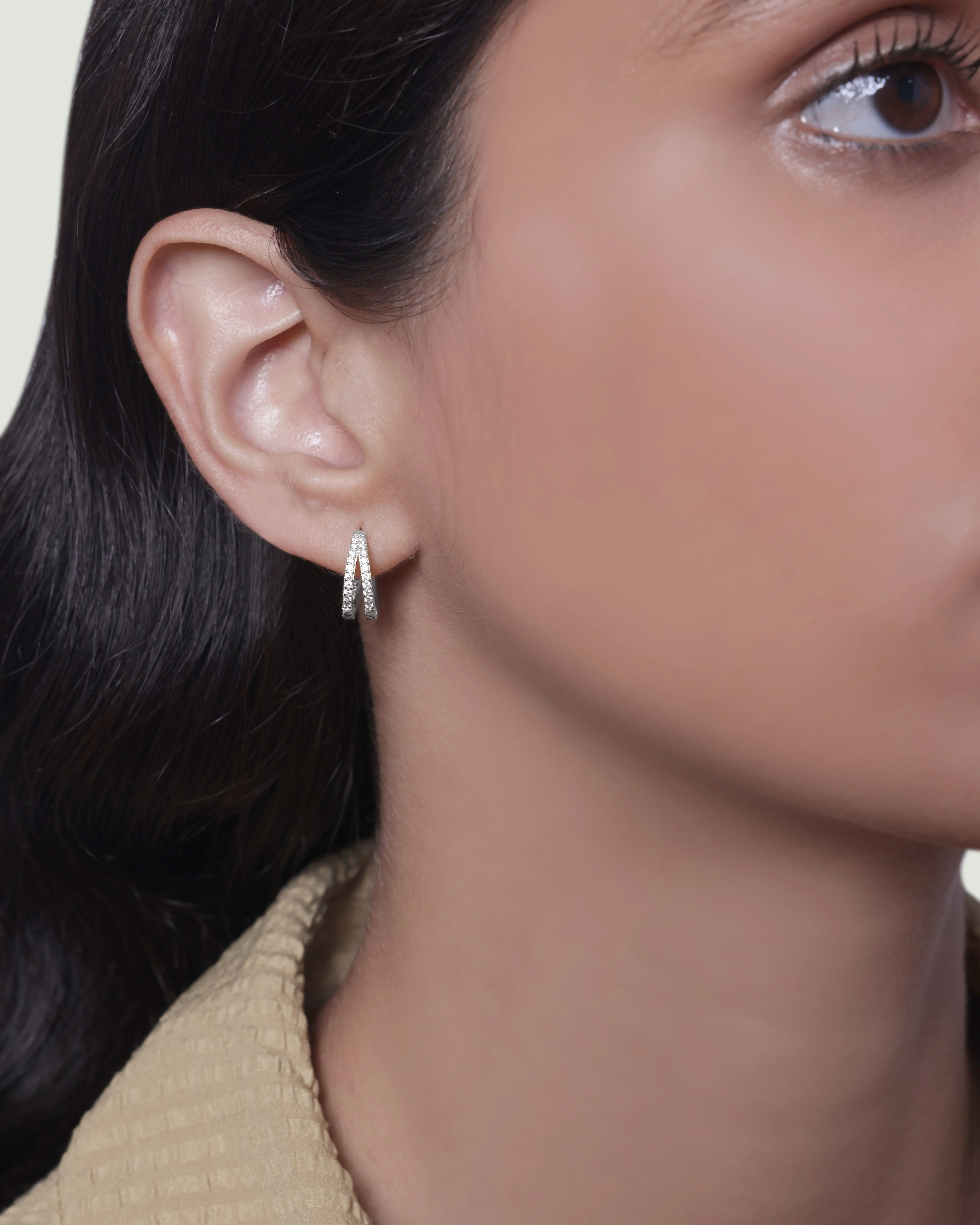 Zirconia Twin Hoops Multiple Sizes Hoop Earrings - Image 7